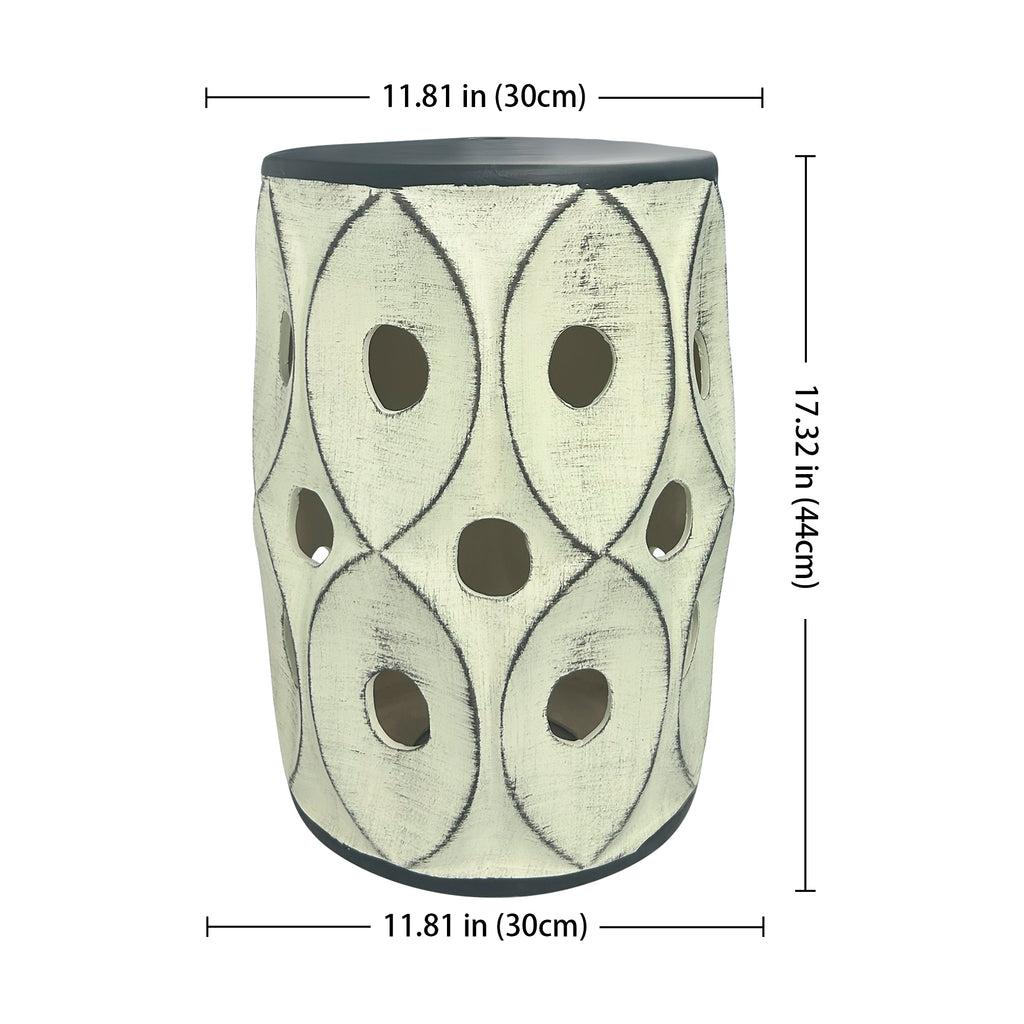 Retro Geometric-Perforated Ceramic Stool for Home Decor