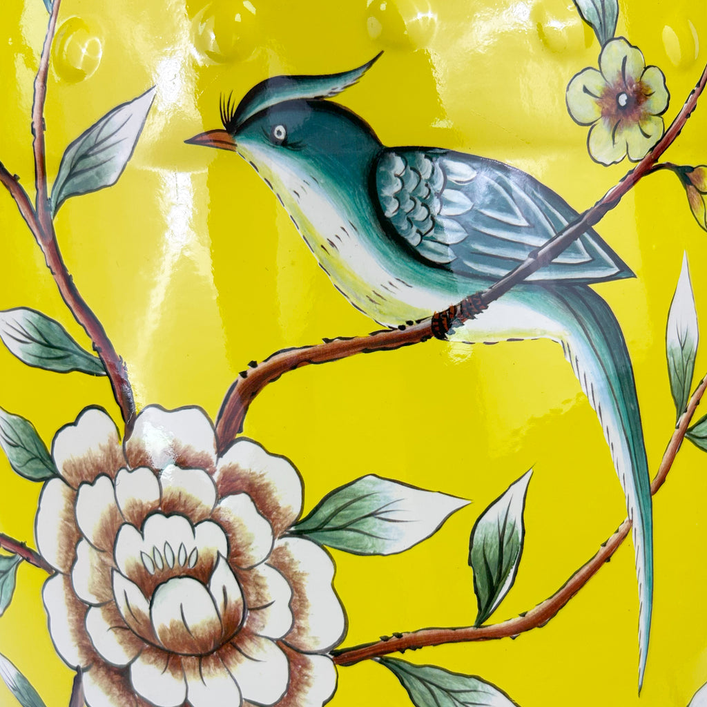 Vibrant Yellow Floral - Bird Ceramic Drum Stool