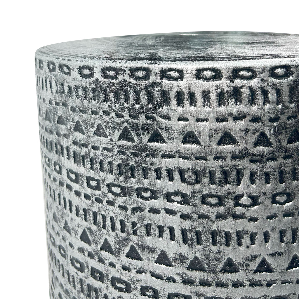 Modern Tribal Charm Textured Geometric-Patterned Ceramic Stool