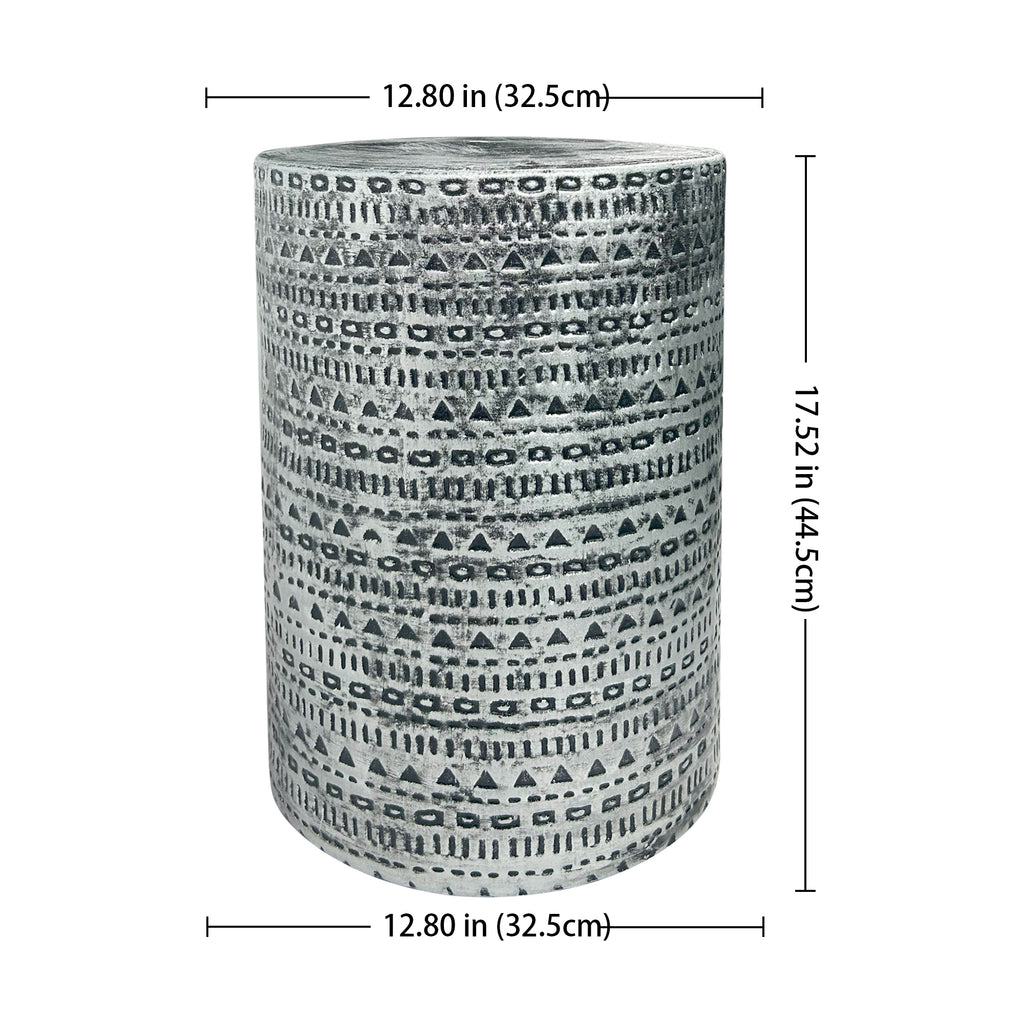 Modern Tribal Charm Textured Geometric-Patterned Ceramic Stool