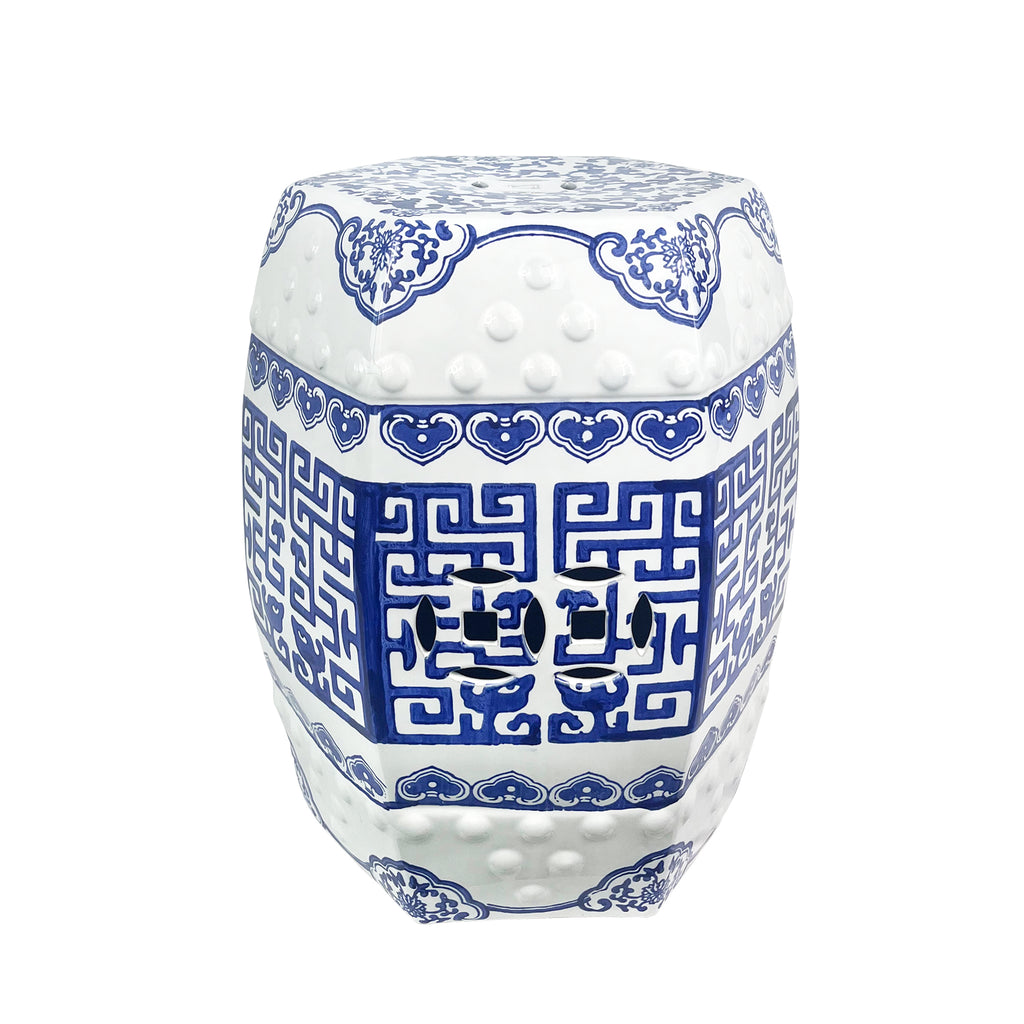 Ceramic garden stool blue and white shape pattern traditional design outdoor furniture