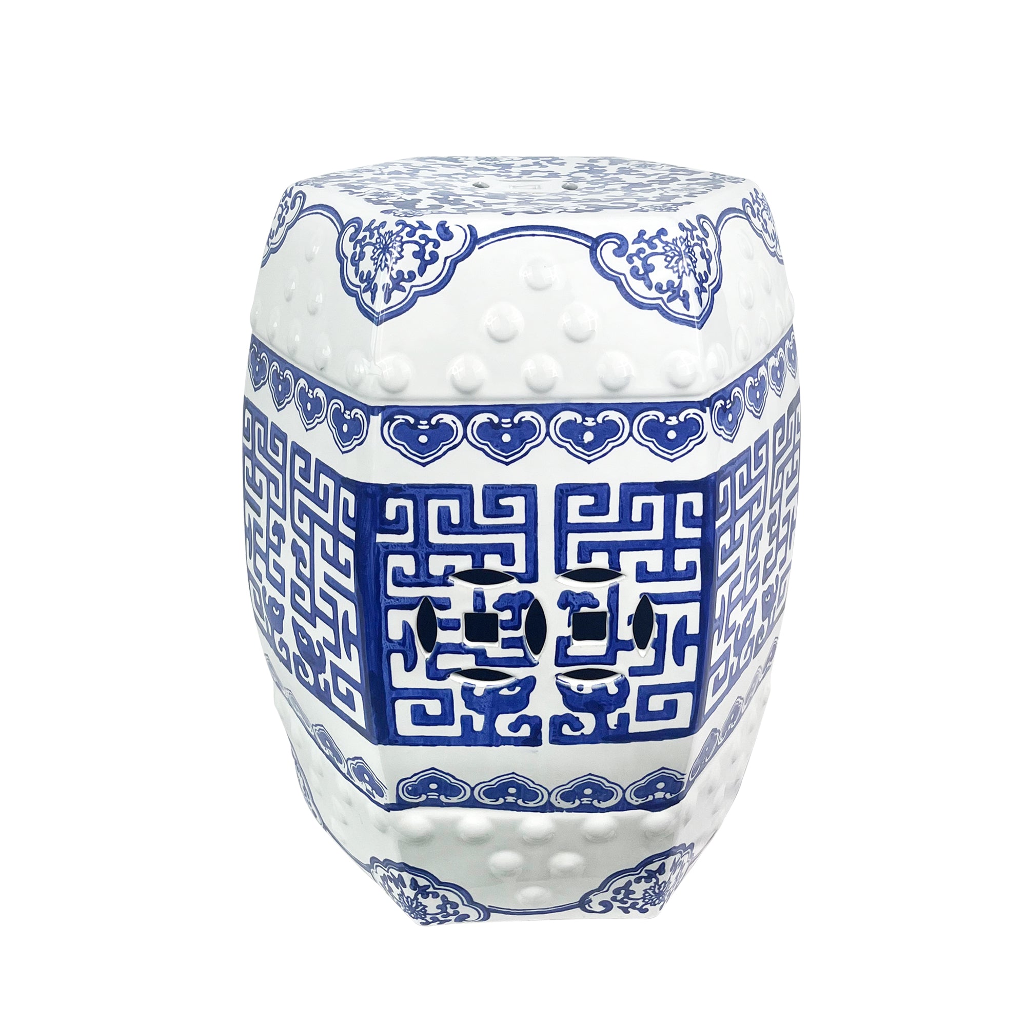 Ceramic garden stool blue and white shape pattern traditional design outdoor furniture