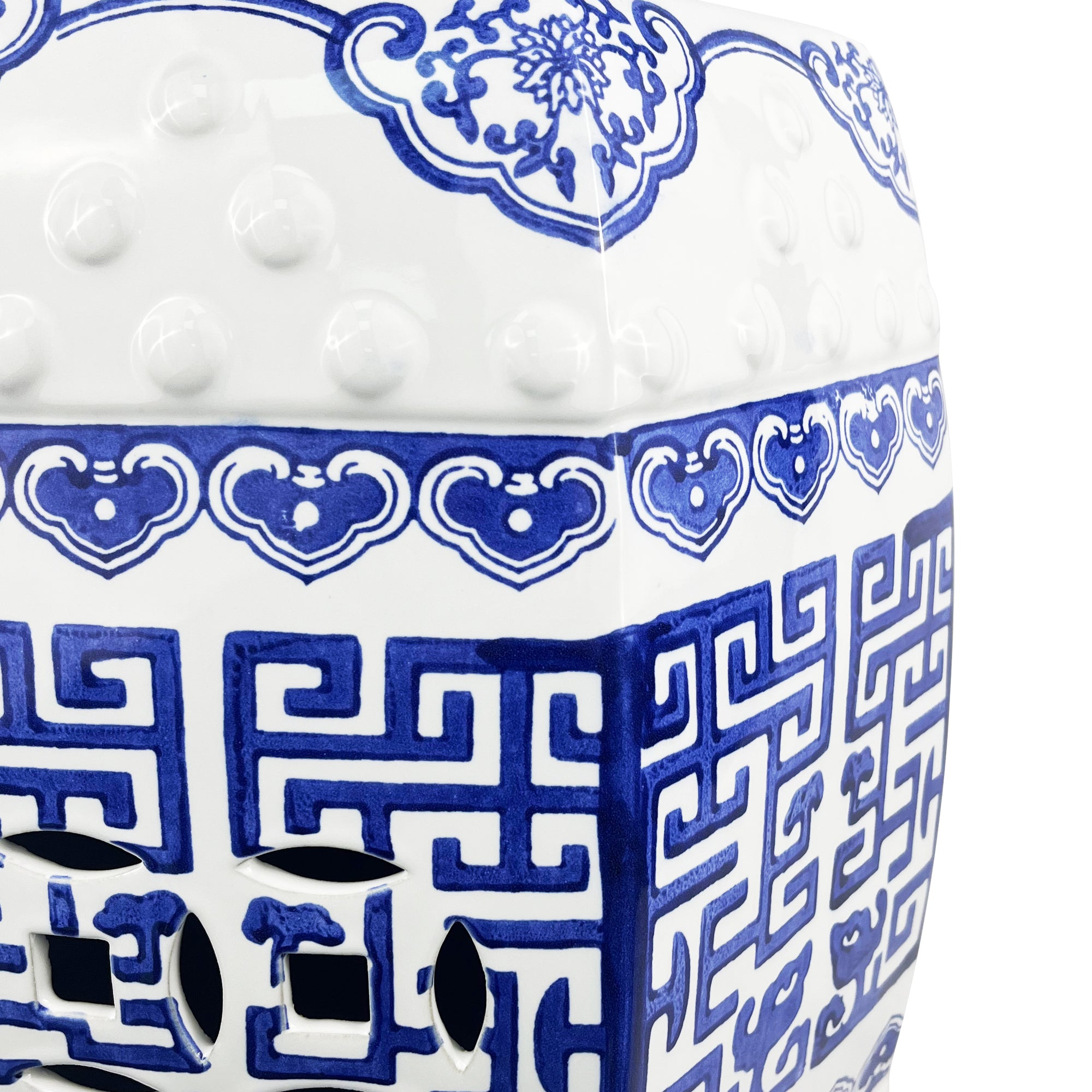 Ceramic garden stool blue and white shape pattern traditional design outdoor furniture
