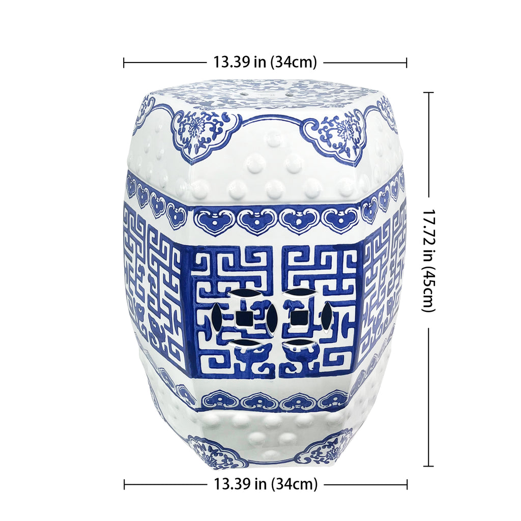 Ceramic garden stool blue and white shape pattern traditional design outdoor furniture