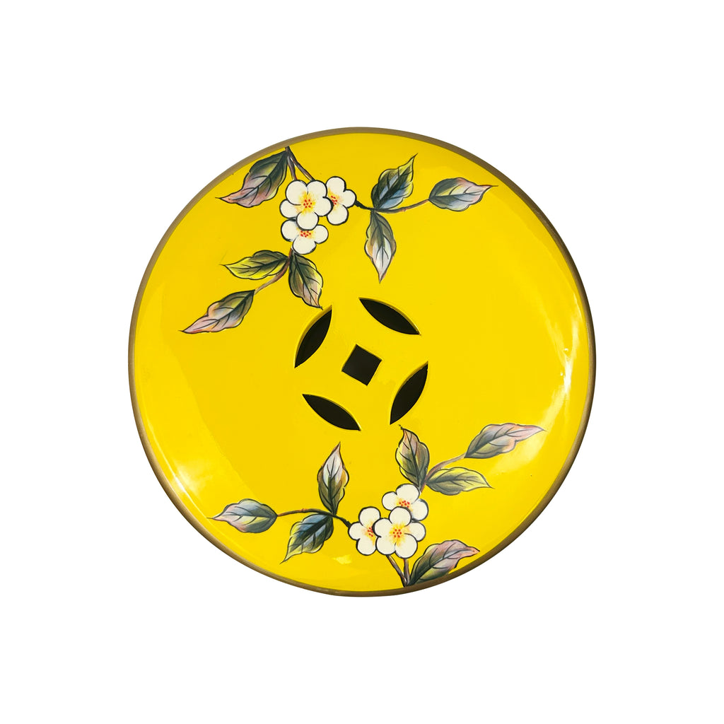 Vibrant Yellow Ceramic Drum Stool with Exquisite Floral Patterns and Decorative Perforations