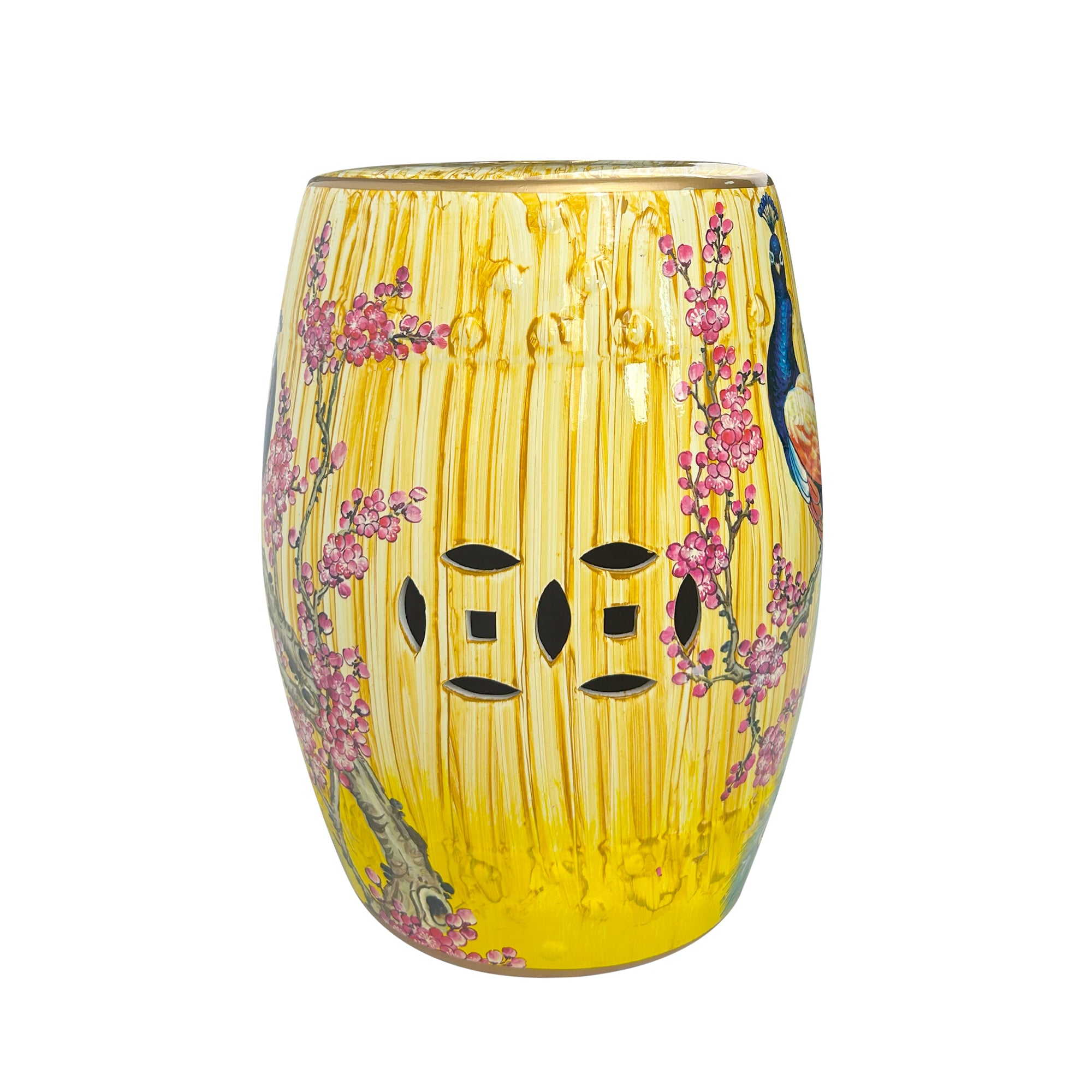Golden Peacock Ceramic Drum Stool