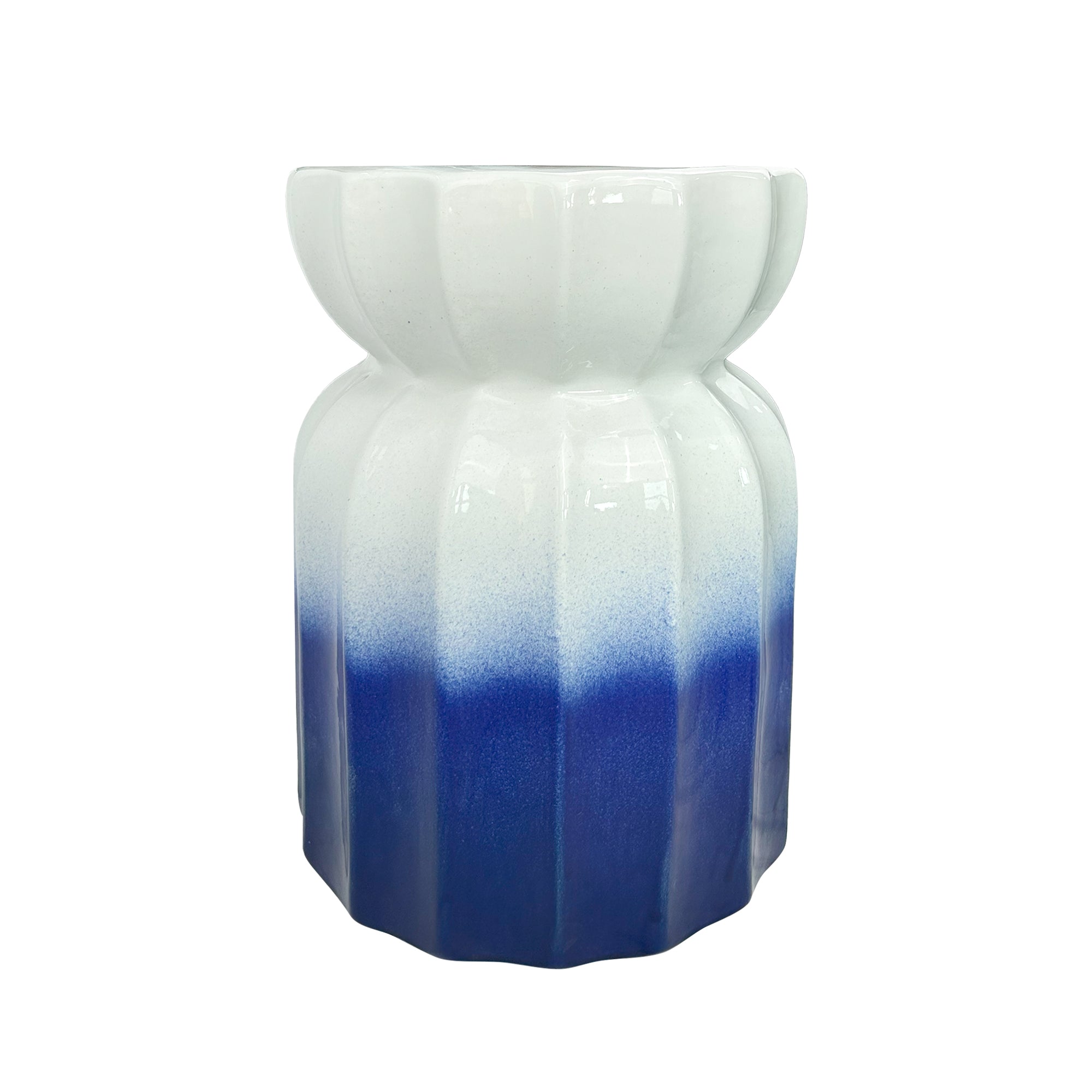 Gradient Blue - White Ceramic Drum Stool