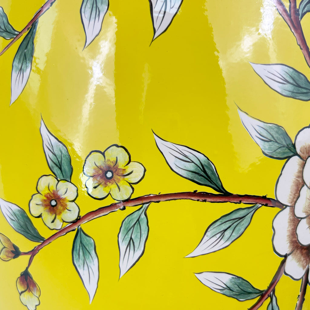 Vibrant Yellow Floral - Bird Ceramic Drum Stool