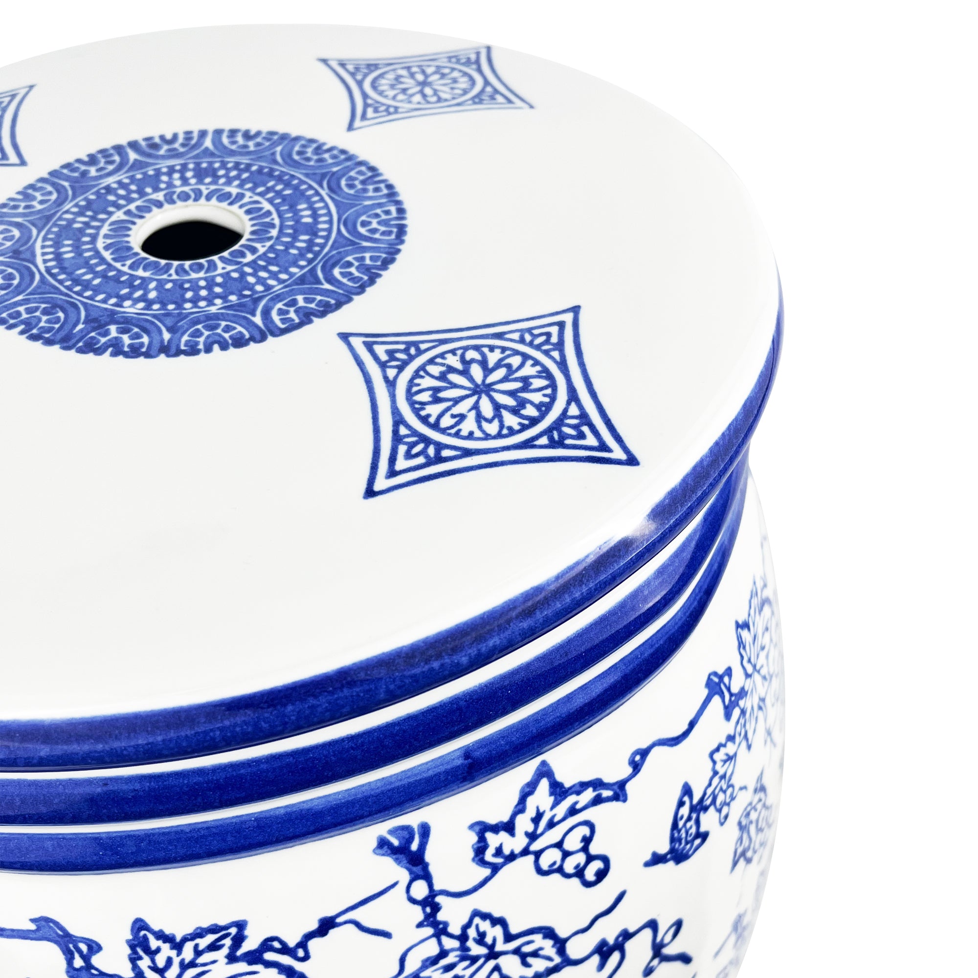 Ceramic blue flower cylindrical stool Outdoor furniture