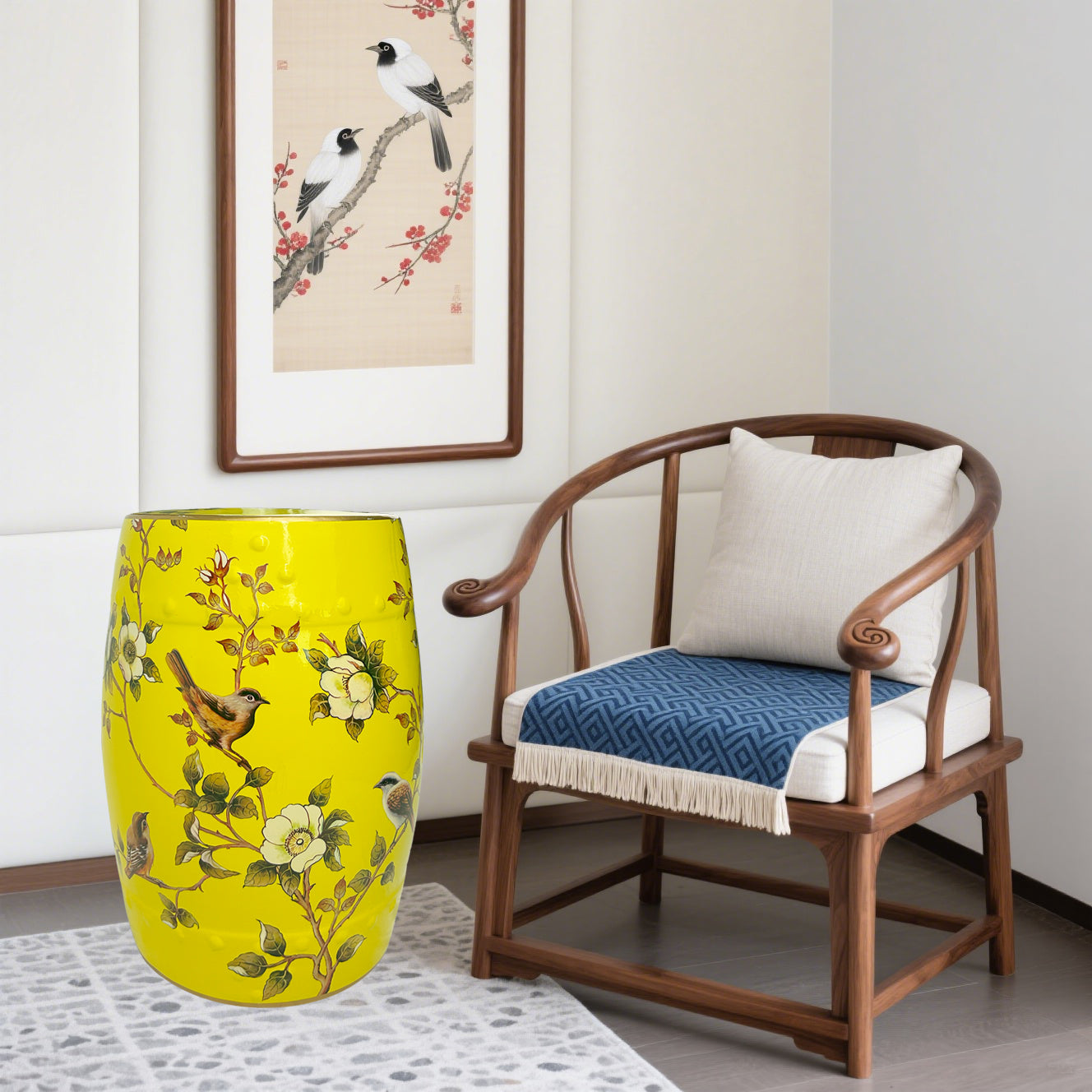 Oriental Floral - Bird Ceramic Drum Stool