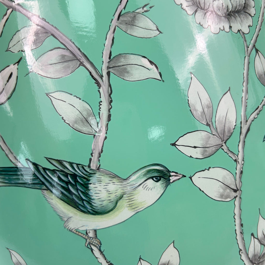 Turquoise Floral - Bird Ceramic Drum Stool