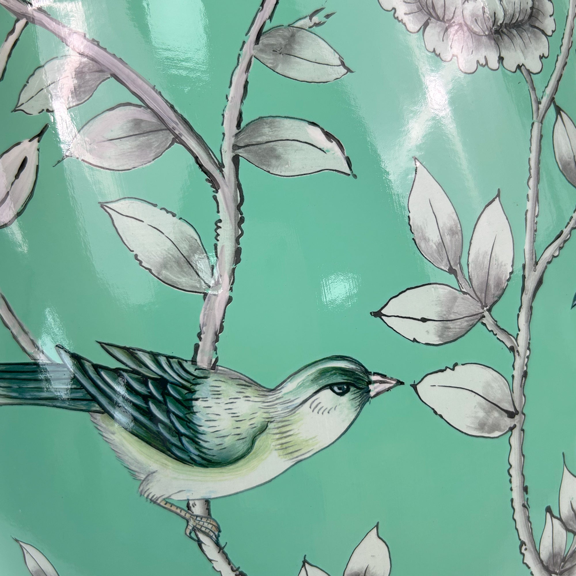Turquoise Floral - Bird Ceramic Drum Stool
