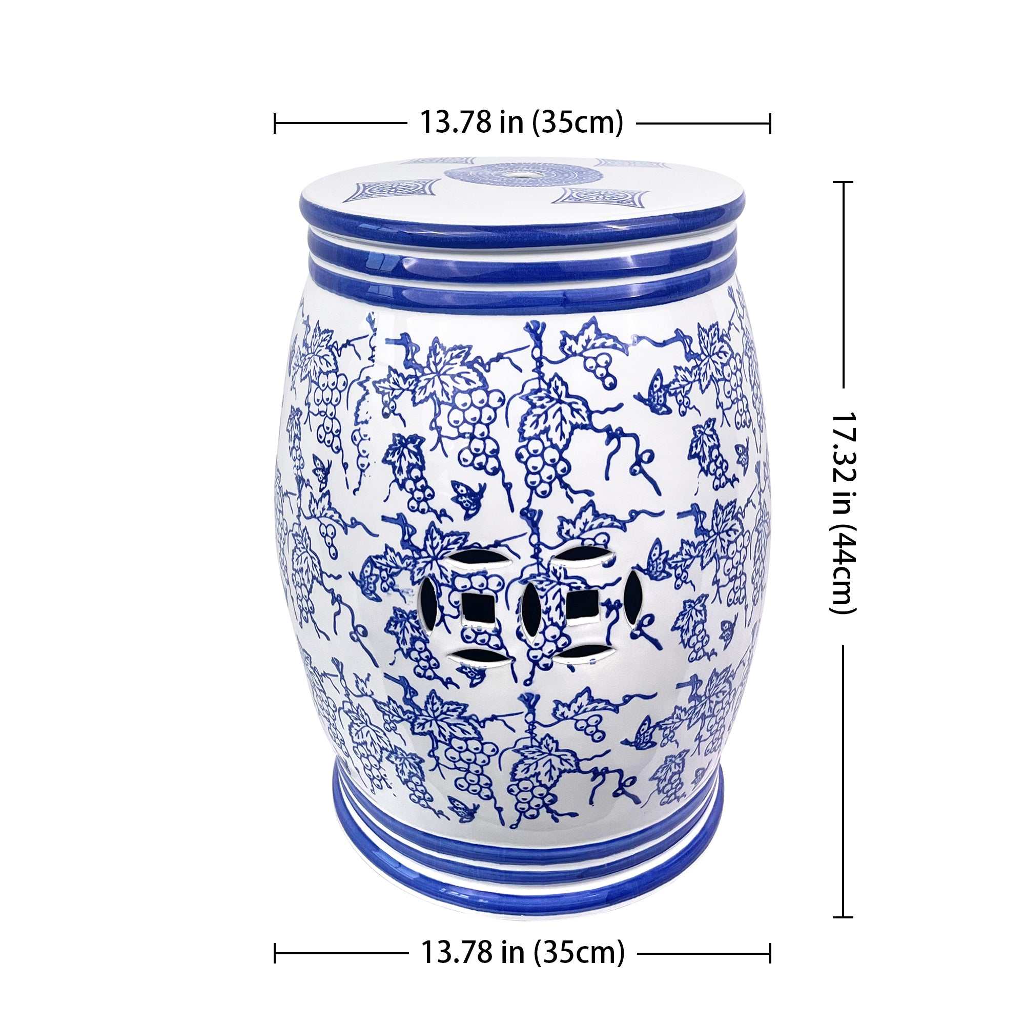 Ceramic blue flower cylindrical stool Outdoor furniture