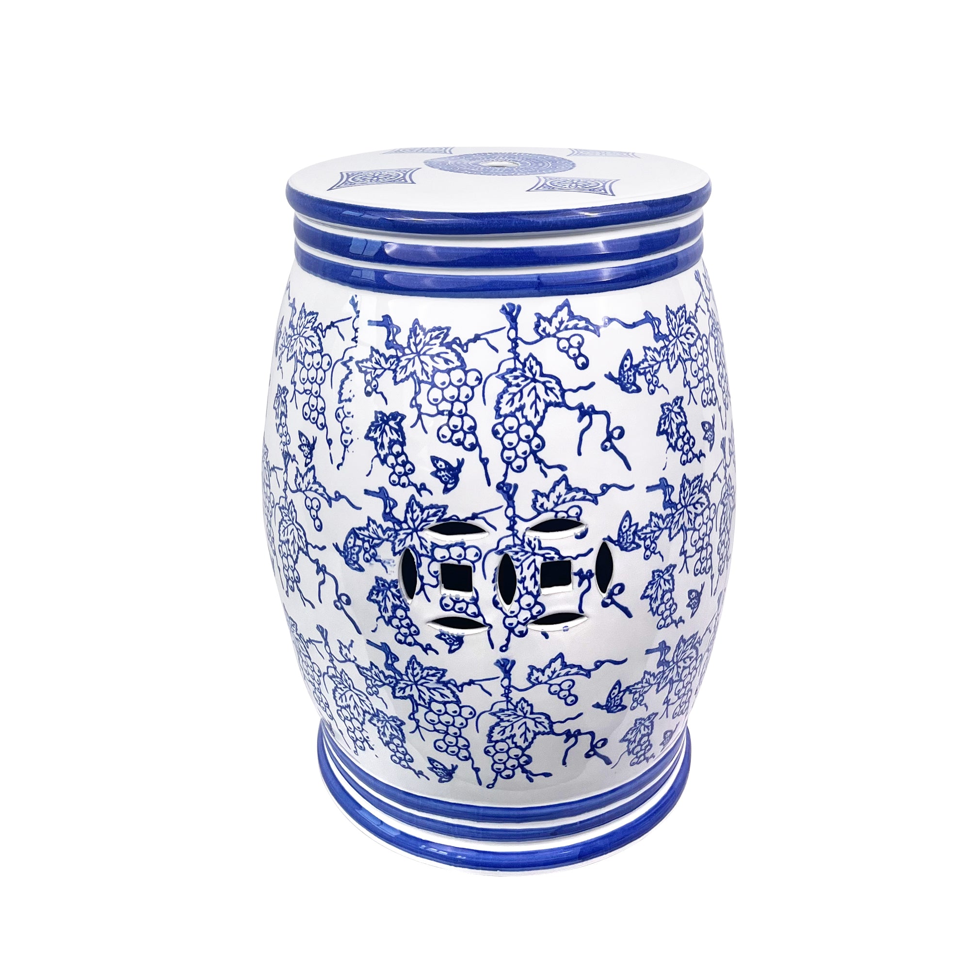 Ceramic blue flower cylindrical stool Outdoor furniture