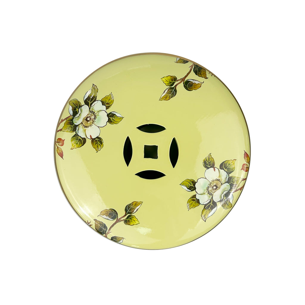 Vintage-inspired Light Green Ceramic Drum Stool with Floral and Bird Motifs & Decorative Cut-outs