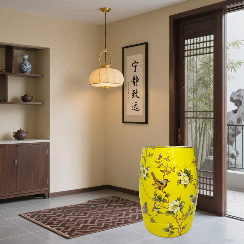 Oriental Floral - Bird Ceramic Drum Stool
