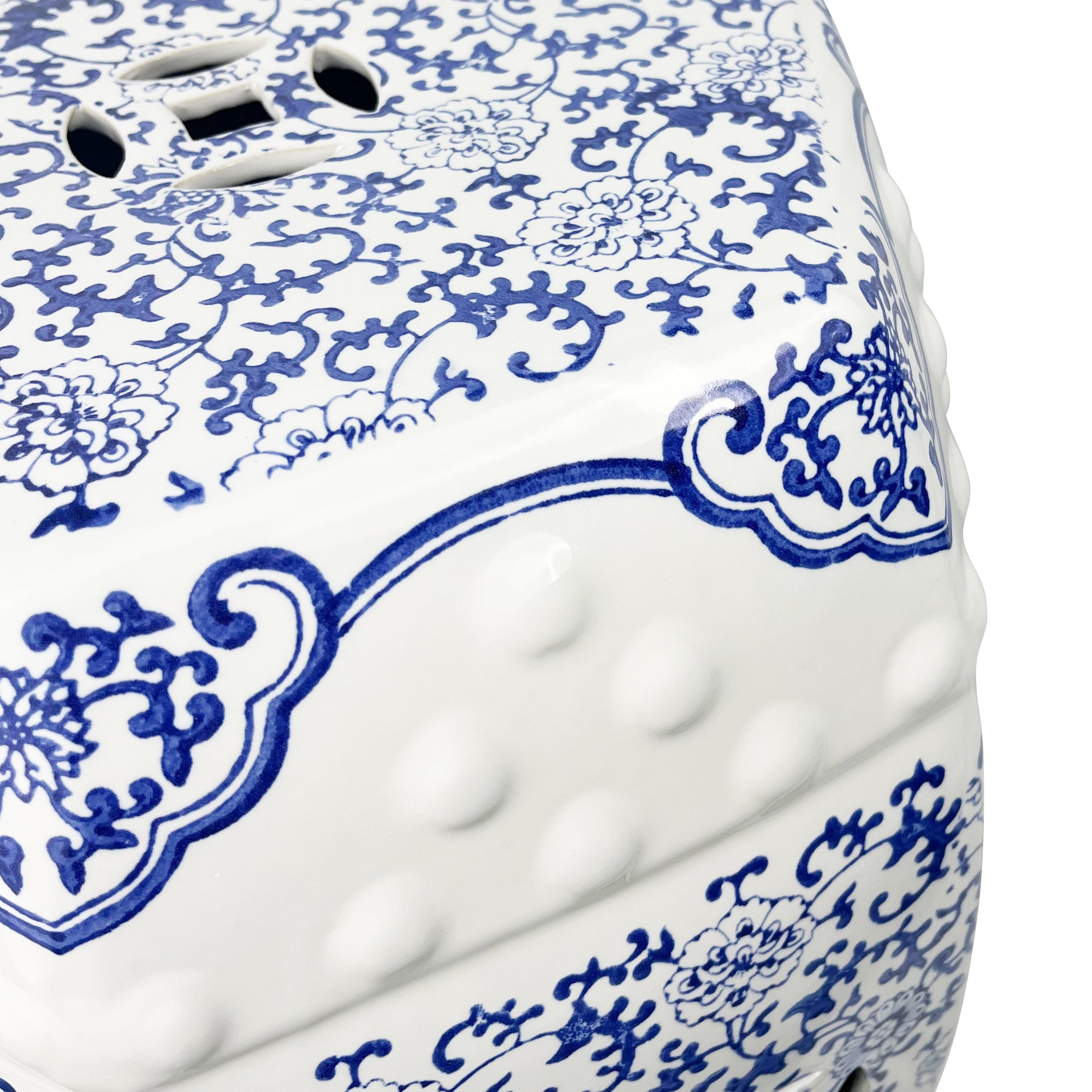 Ceramic garden stool blue and white shape pattern traditional design outdoor furniture
