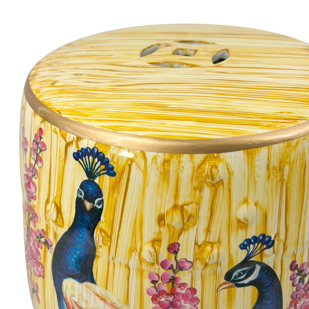 Golden Peacock Ceramic Drum Stool