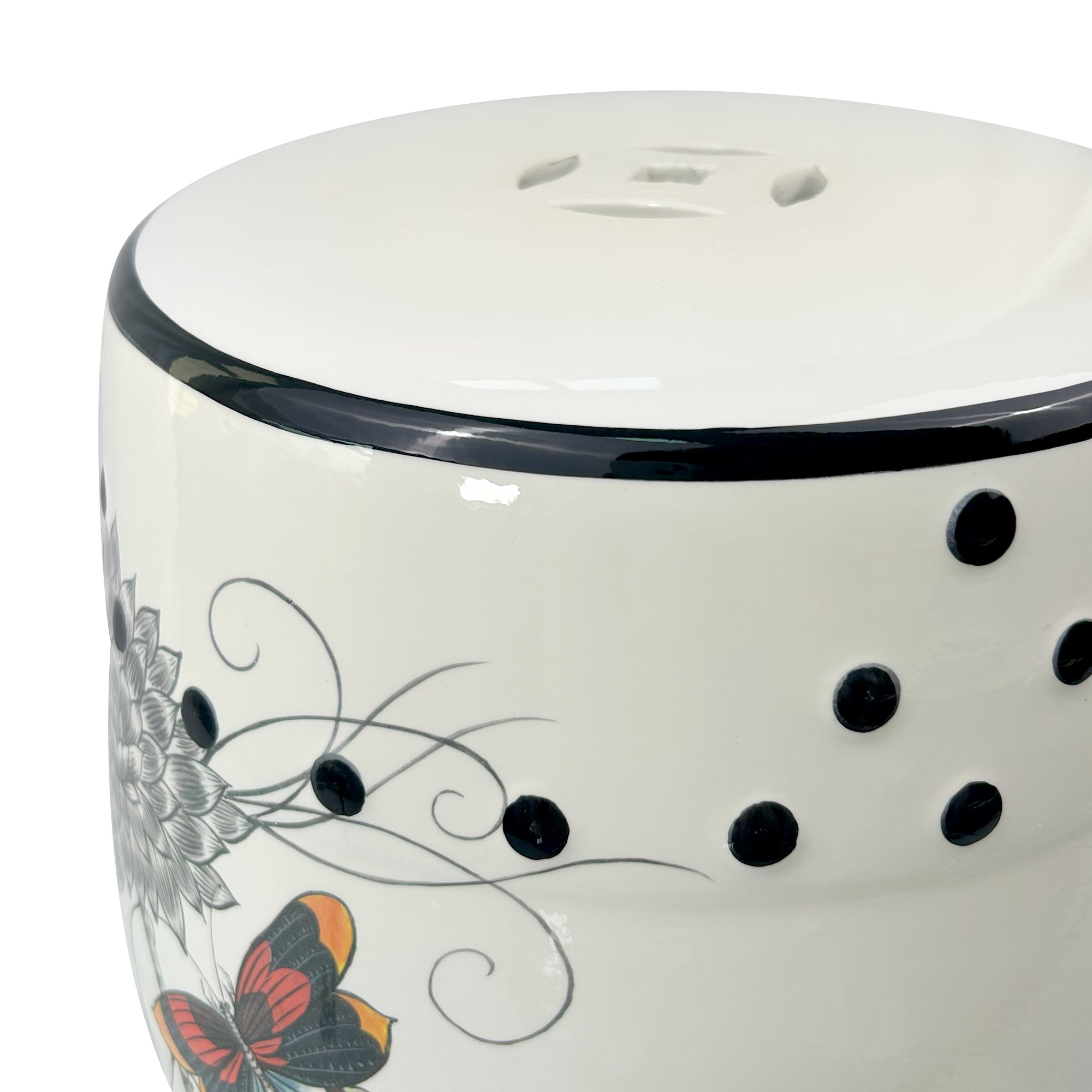 Butterfly & Floral Ceramic Drum Stool