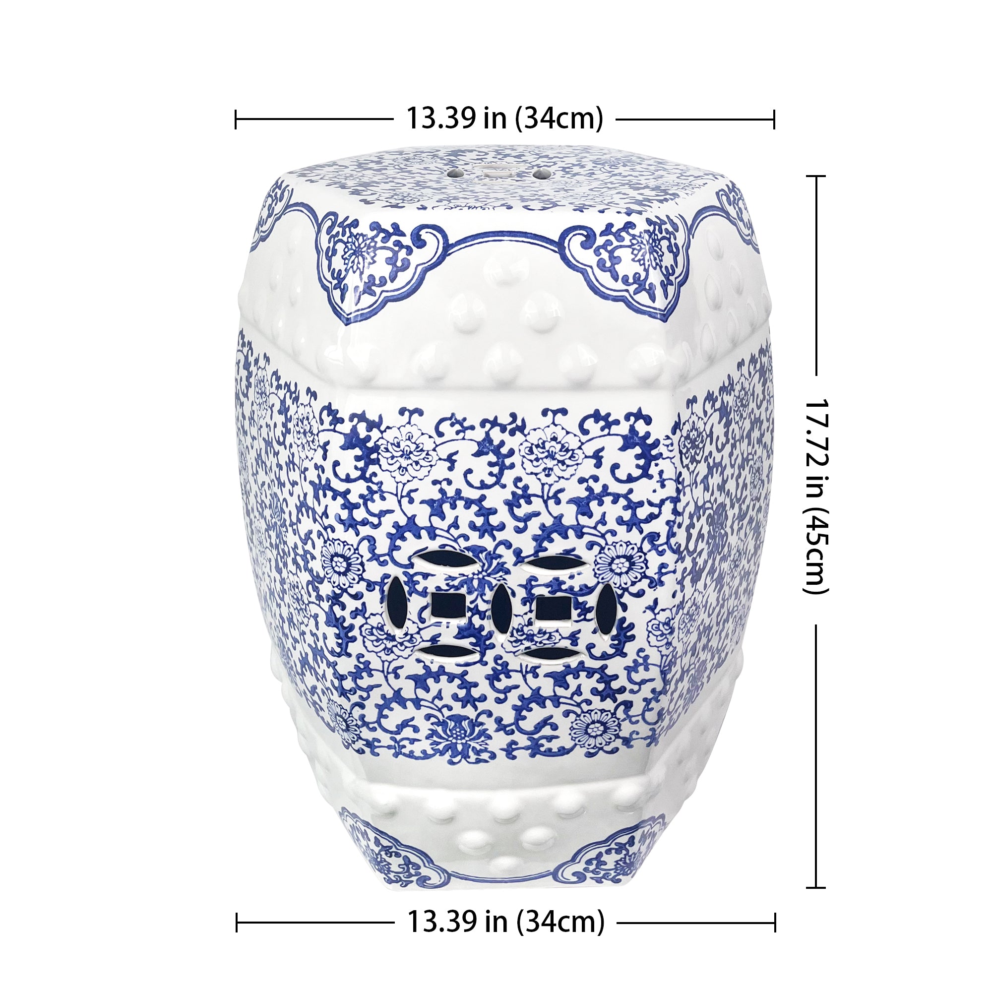 Ceramic garden stool blue and white shape pattern traditional design outdoor furniture