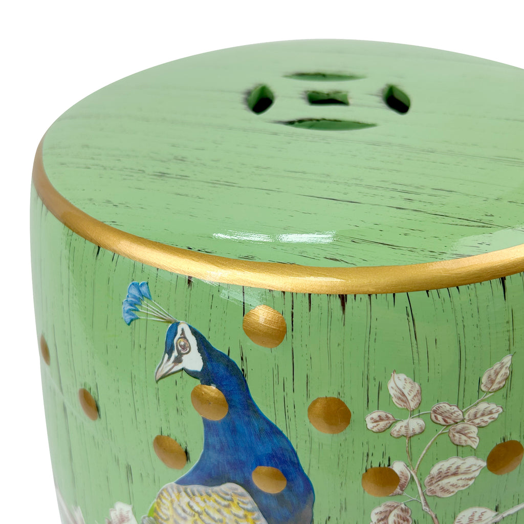 Emerald Peacock Ceramic Drum Stool