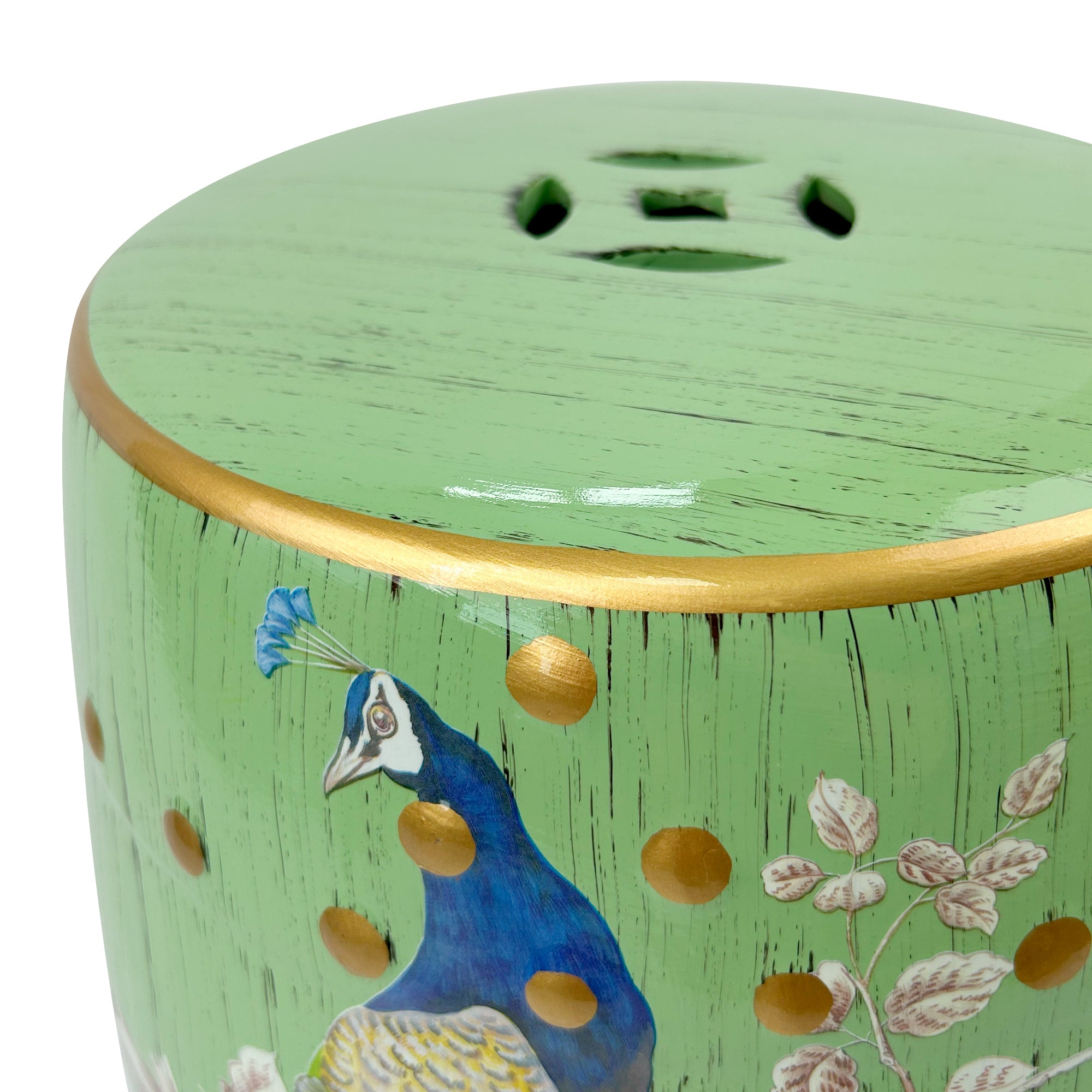 Emerald Peacock Ceramic Drum Stool