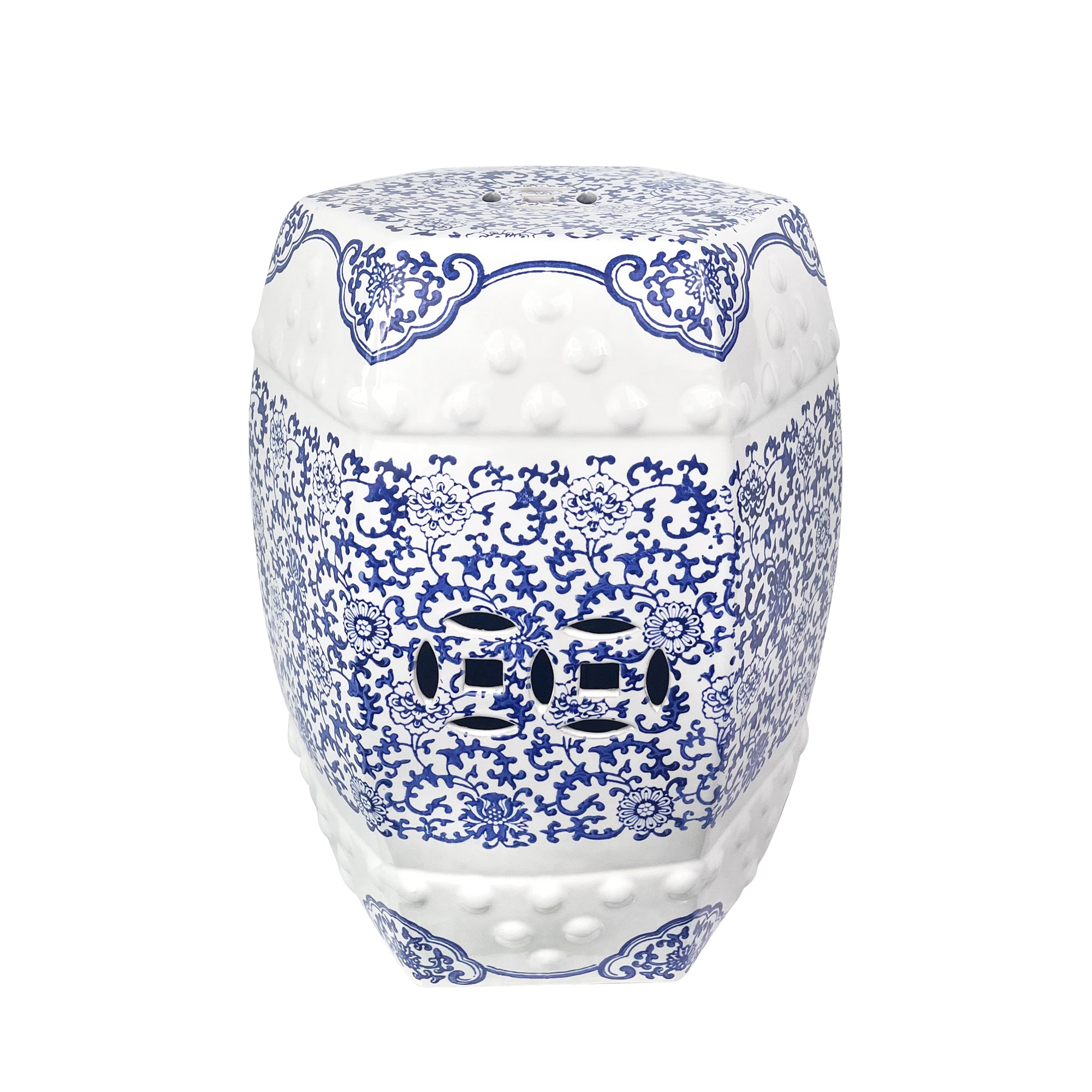 Ceramic garden stool blue and white shape pattern traditional design outdoor furniture