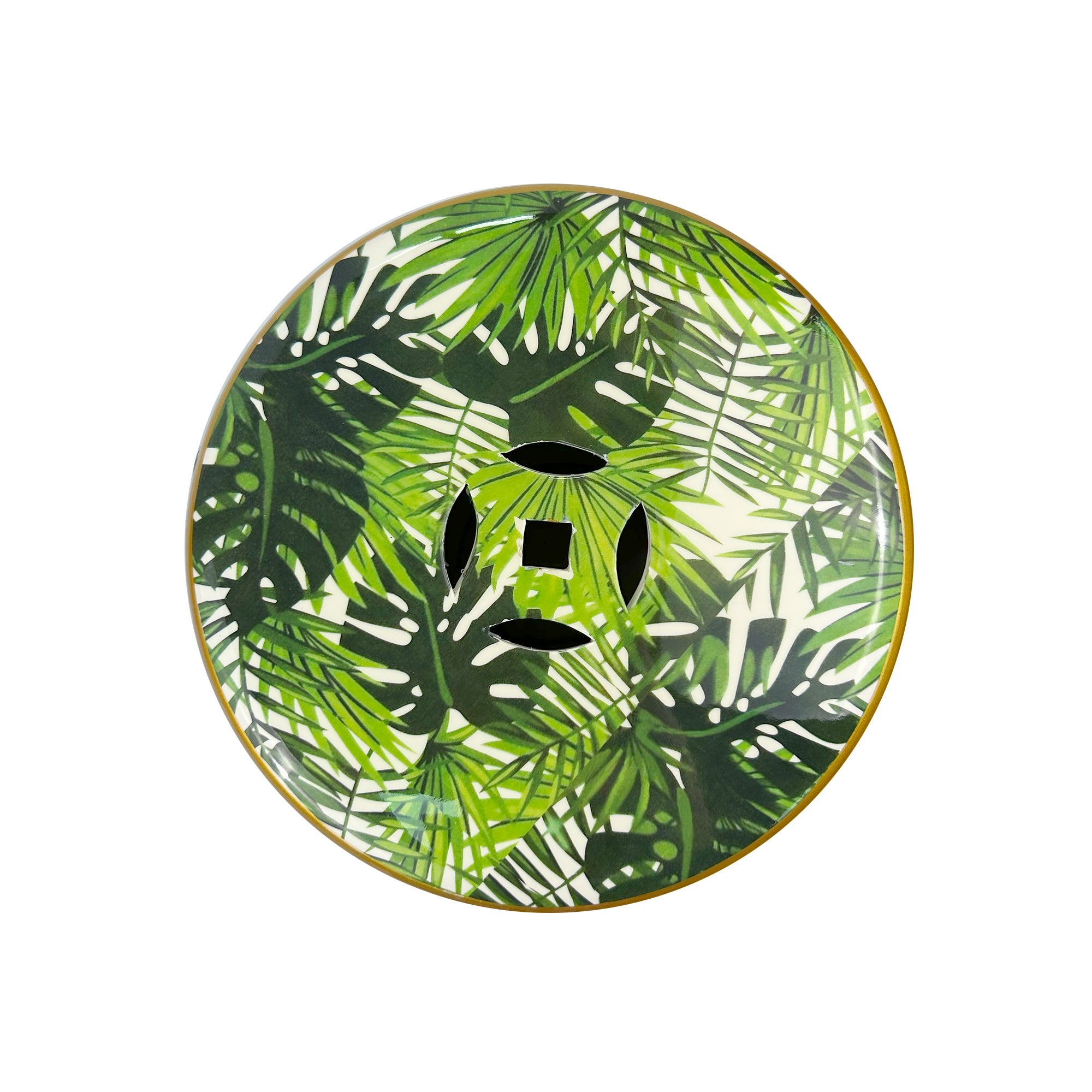 Tropical Leaf Ceramic Drum Stool