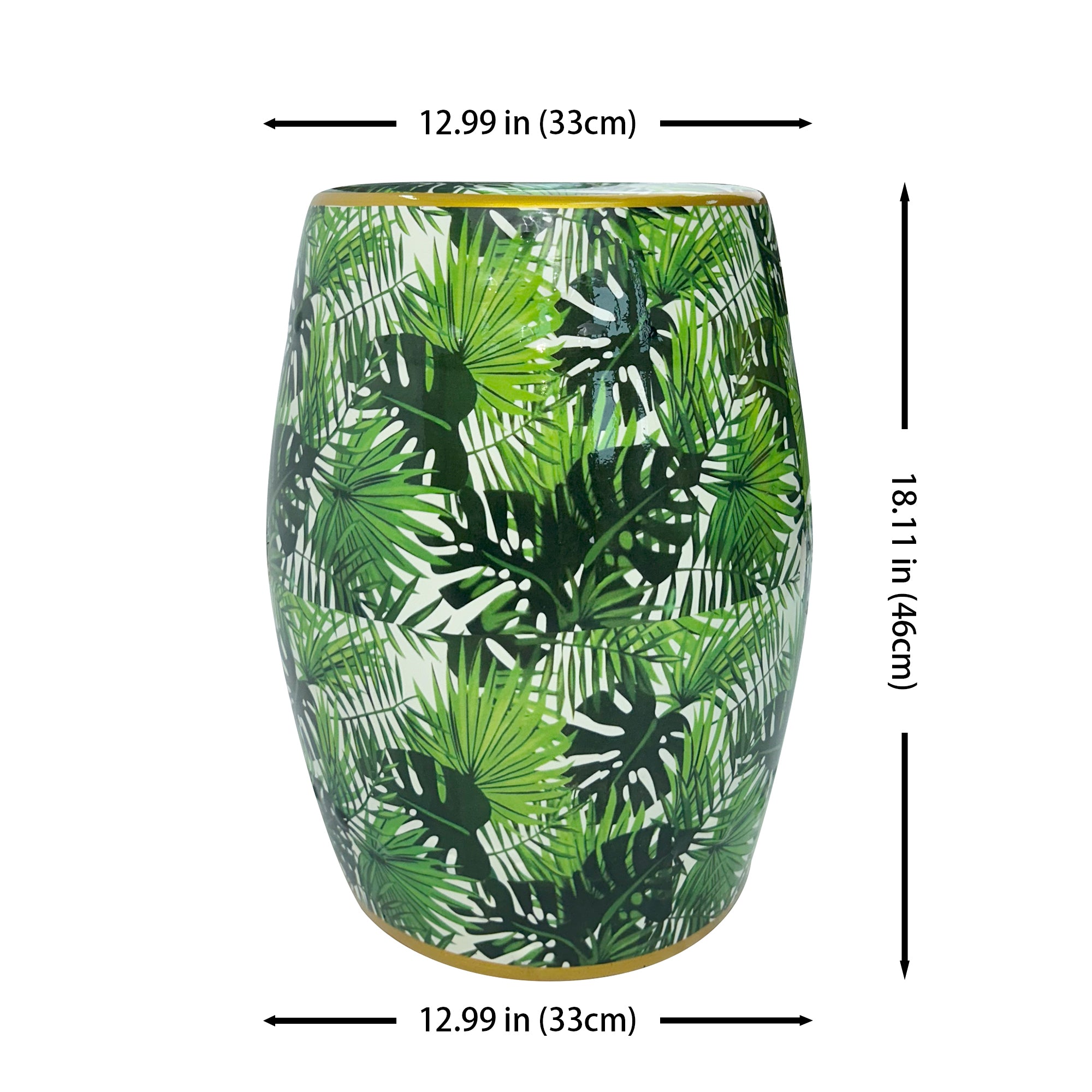 Tropical Leaf Ceramic Drum Stool