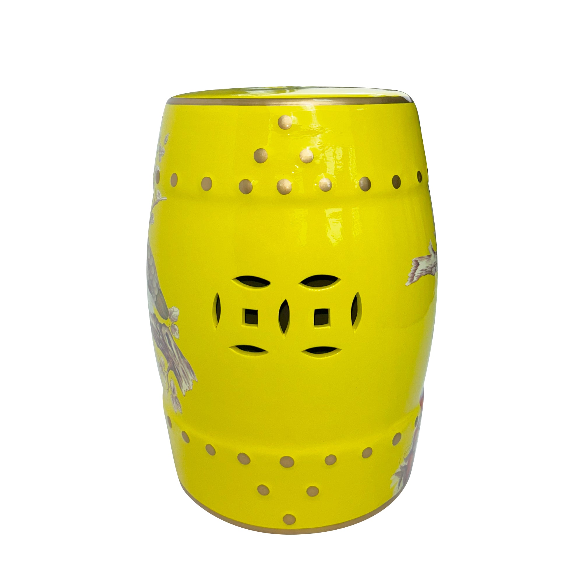 Peacock - Themed Yellow Ceramic Drum Stool