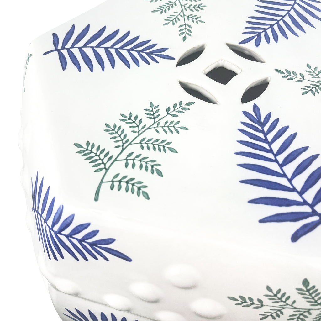 Ceramic blue green plant interest hexagonal stool outdoor furniture