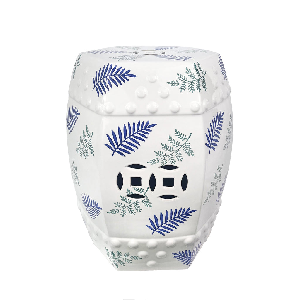 Ceramic blue green plant interest hexagonal stool outdoor furniture