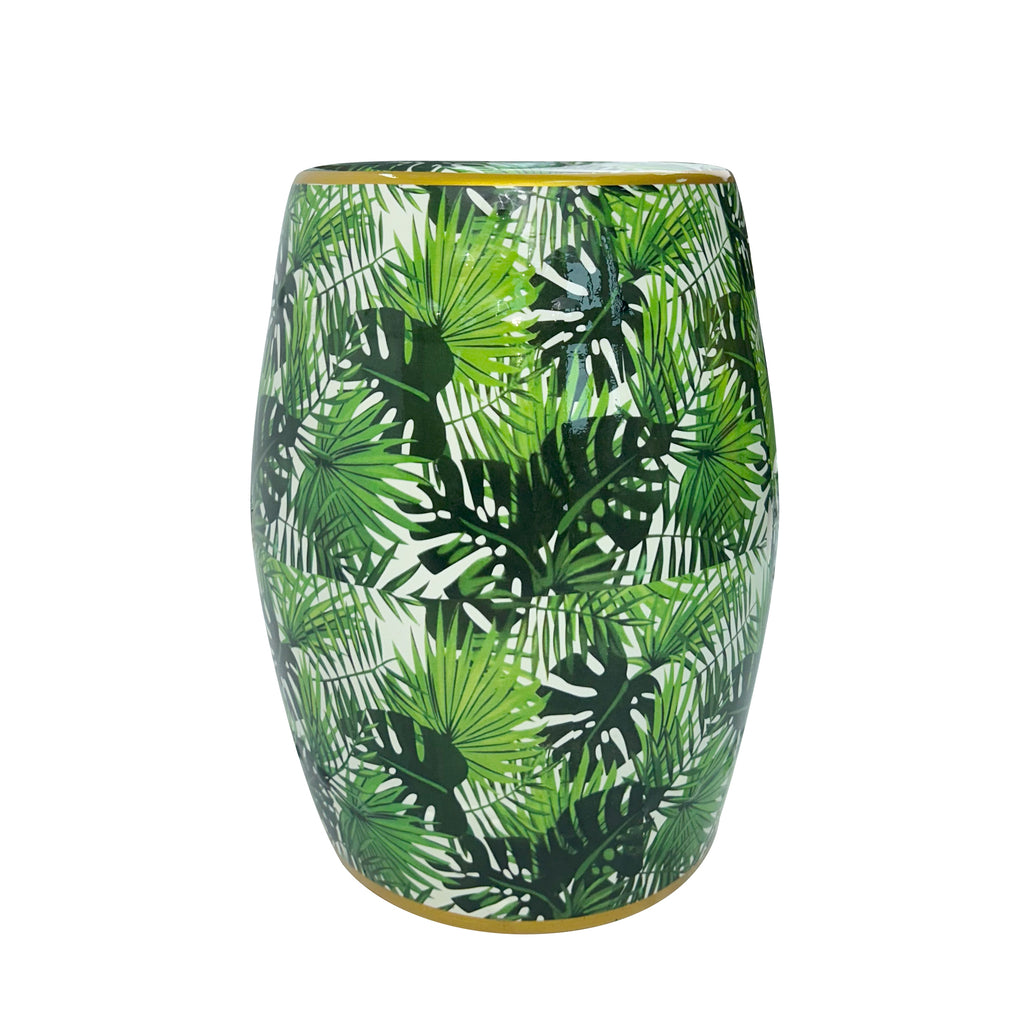 Tropical Leaf Ceramic Drum Stool
