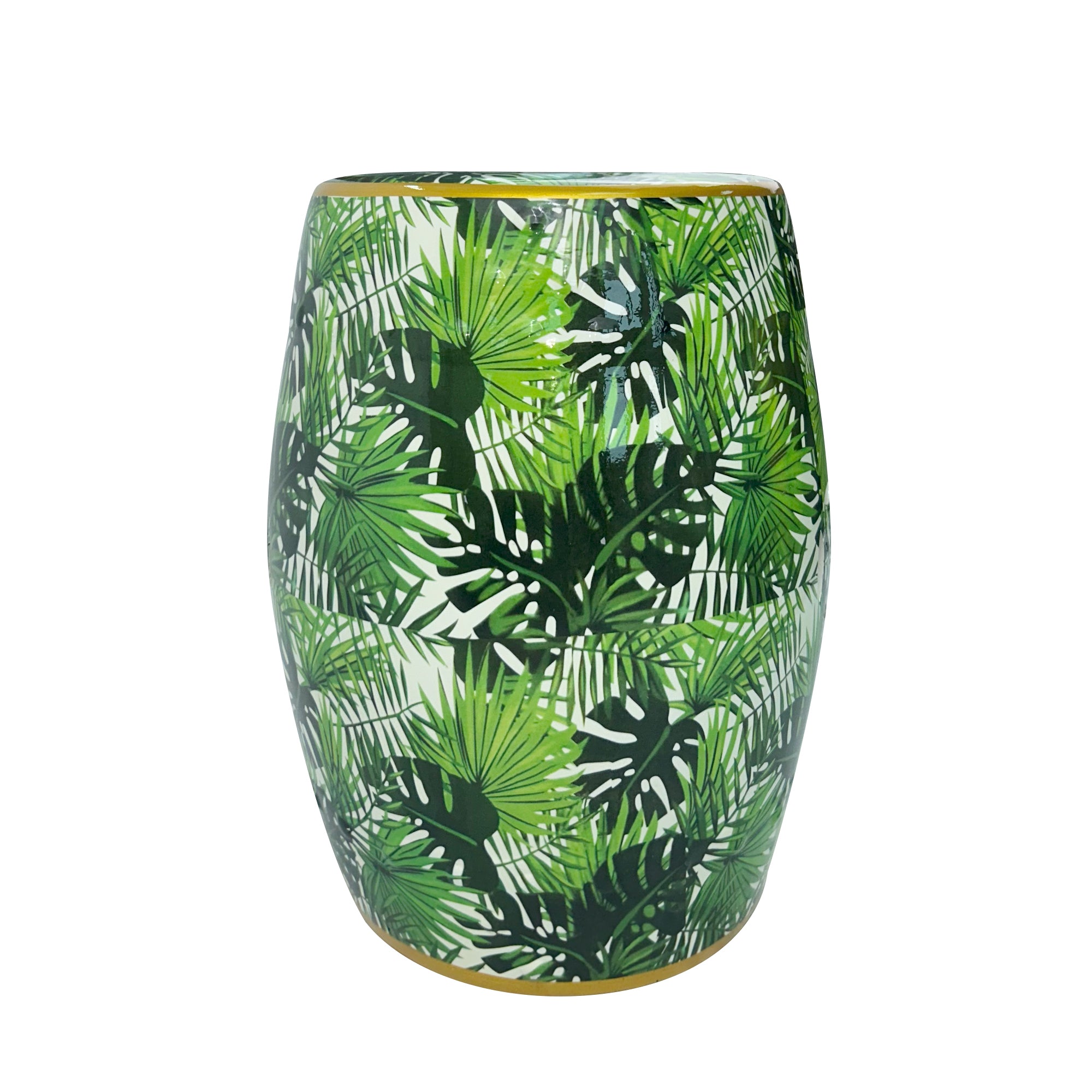 Tropical Leaf Ceramic Drum Stool