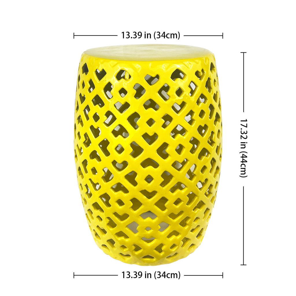 Ceramic garden stool yellow cylindrical lattice outdoor furniture