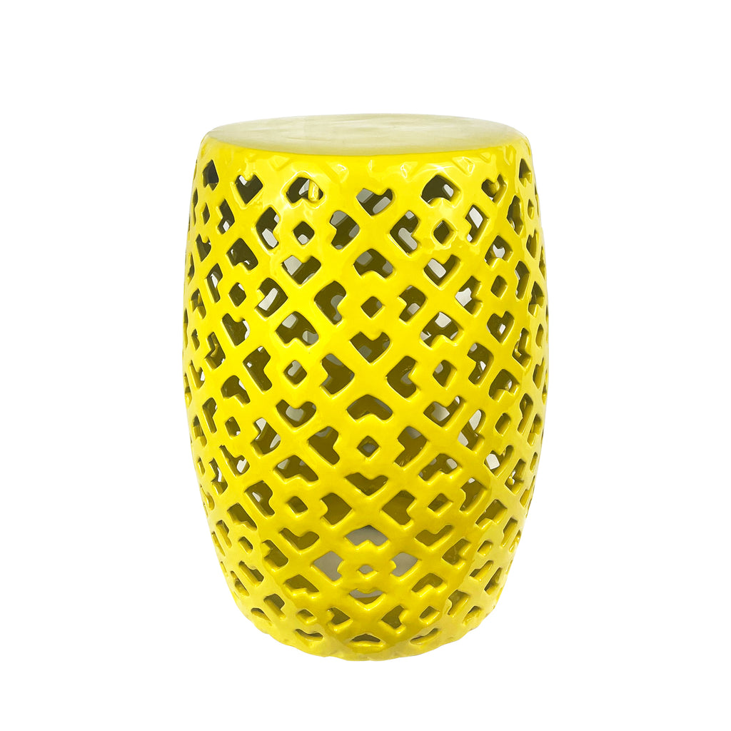 Ceramic garden stool yellow cylindrical lattice outdoor furniture