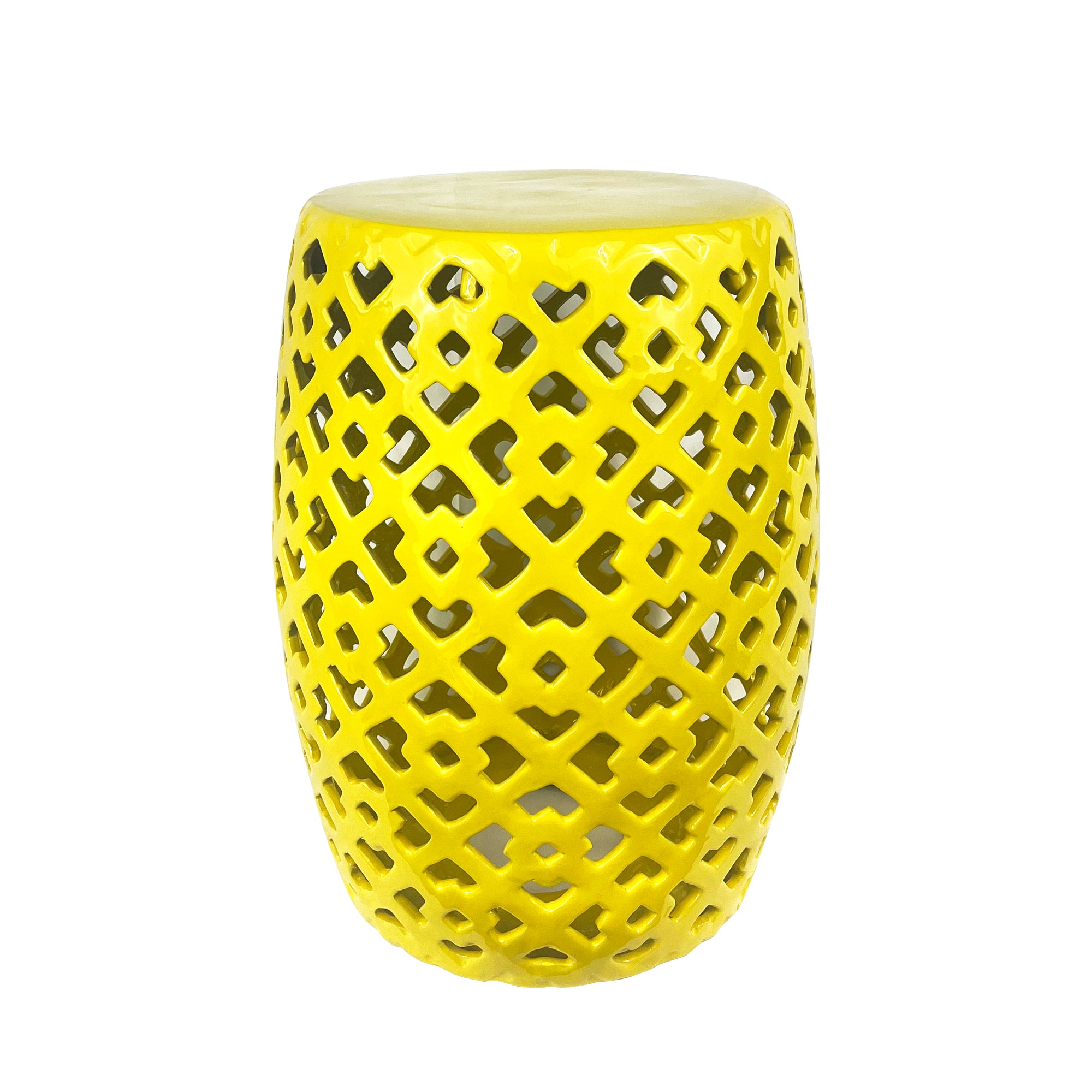 Ceramic garden stool yellow cylindrical lattice outdoor furniture