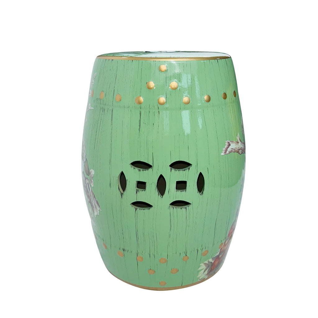 Emerald Peacock Ceramic Drum Stool