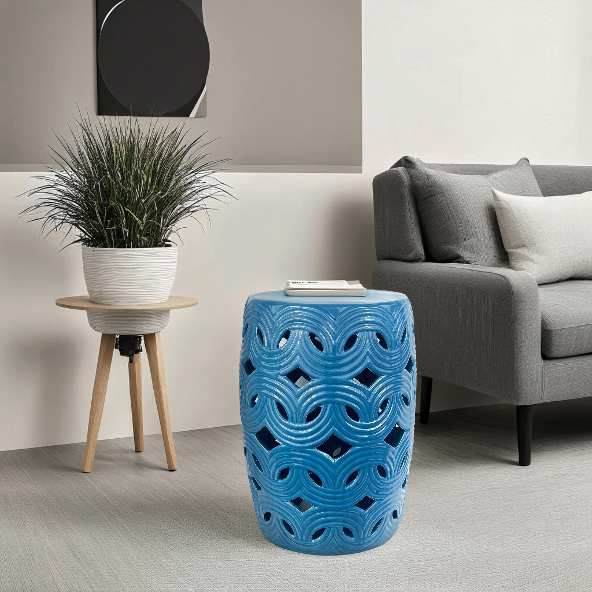 Ceramic garden stool outdoor furniture geometric design modern fashion