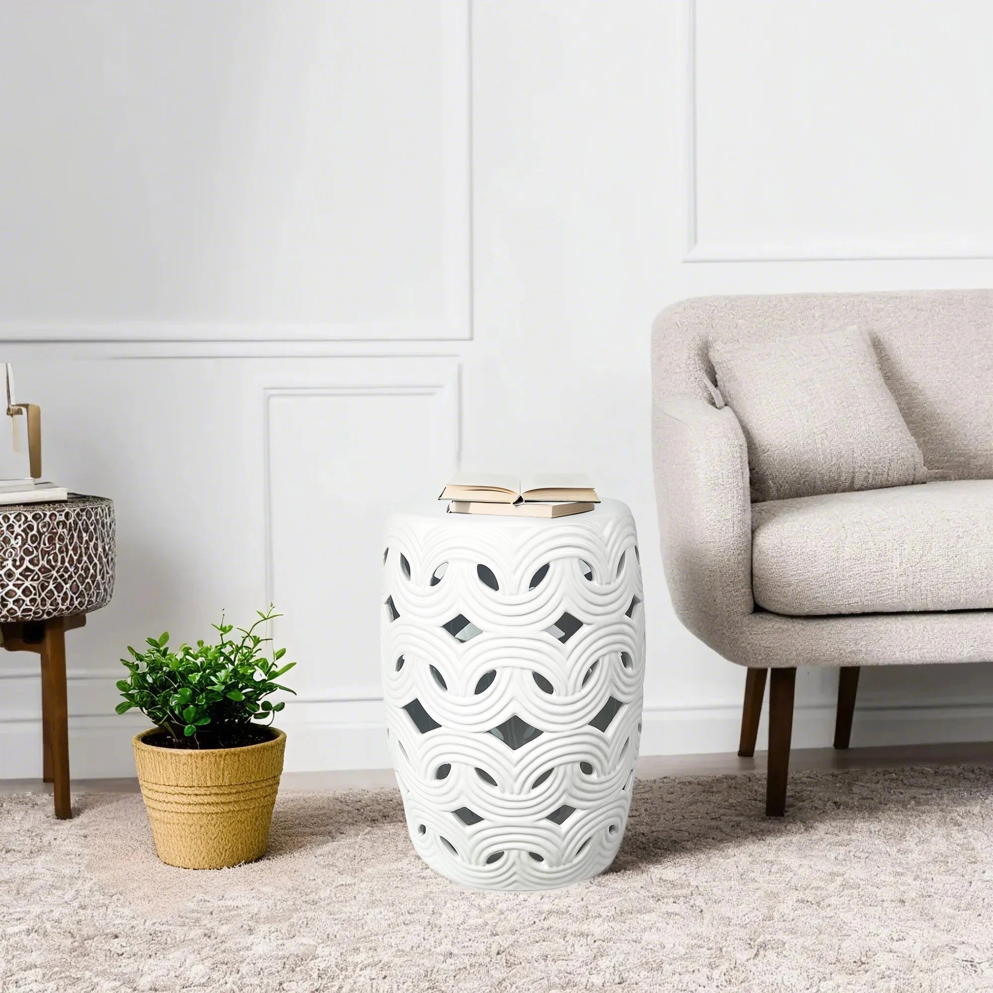 Ceramic garden stool outdoor furniture geometric design modern fashion