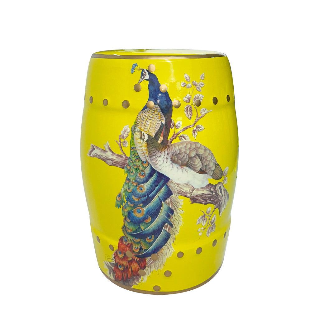 Peacock - Themed Yellow Ceramic Drum Stool