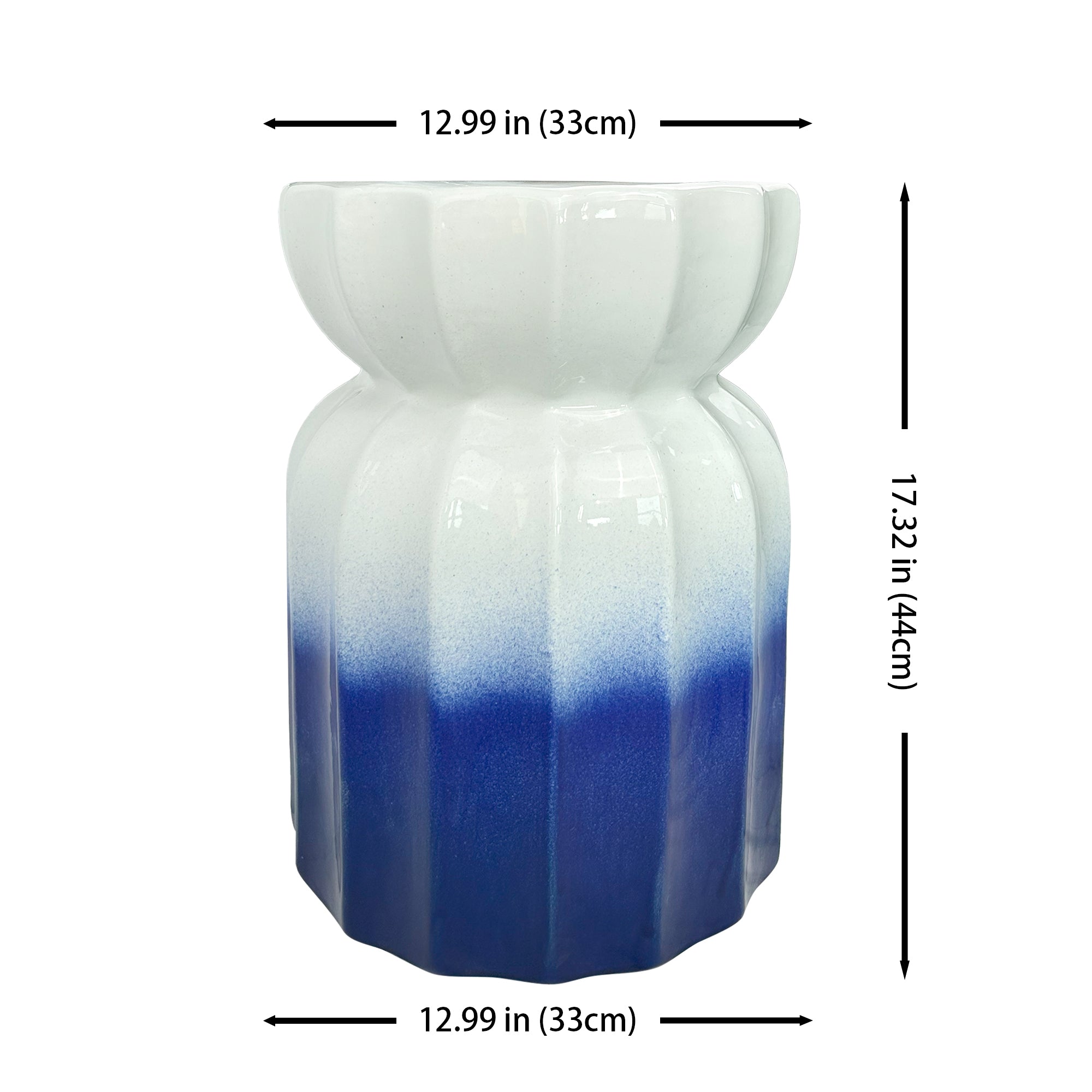 Gradient Blue - White Ceramic Drum Stool