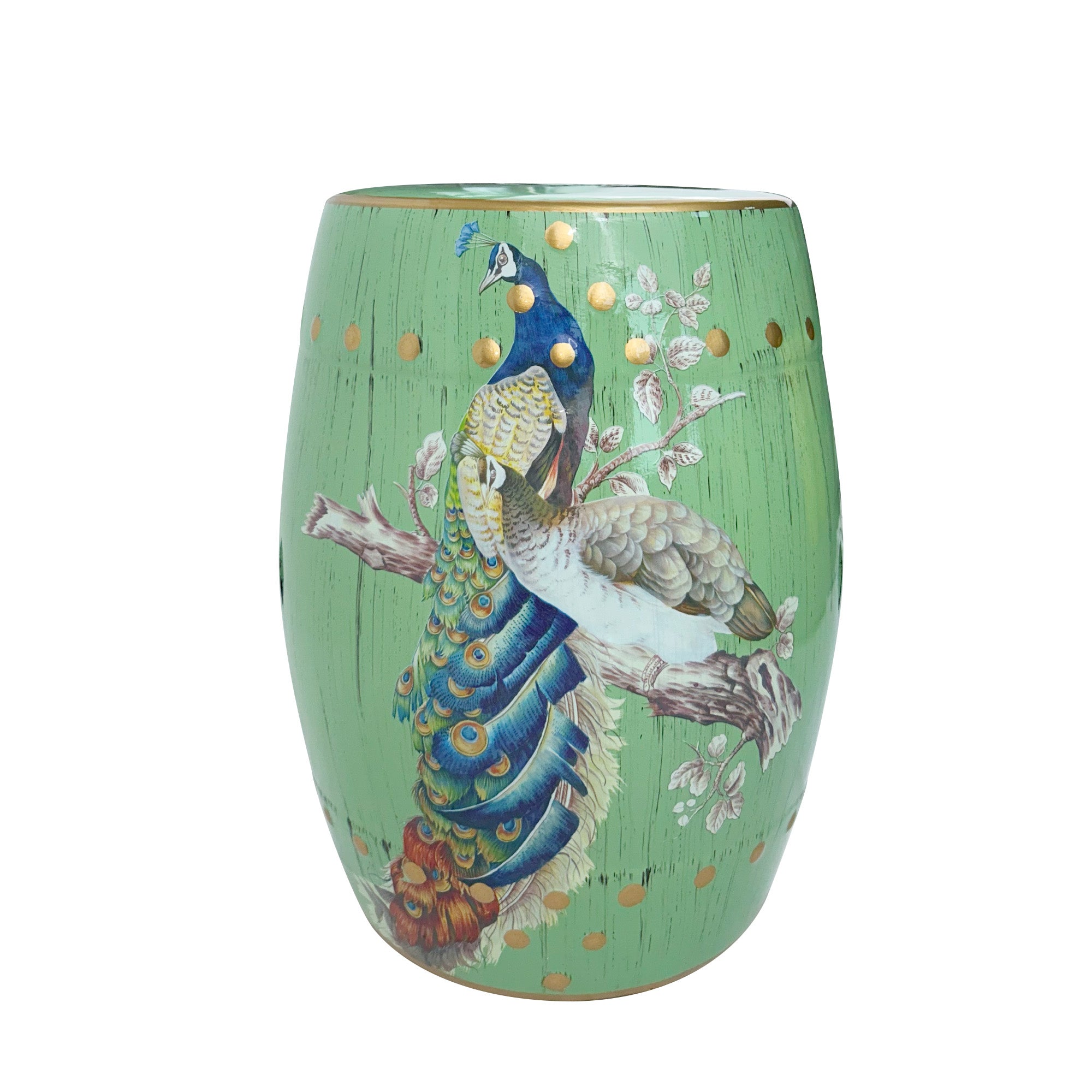 Emerald Peacock Ceramic Drum Stool