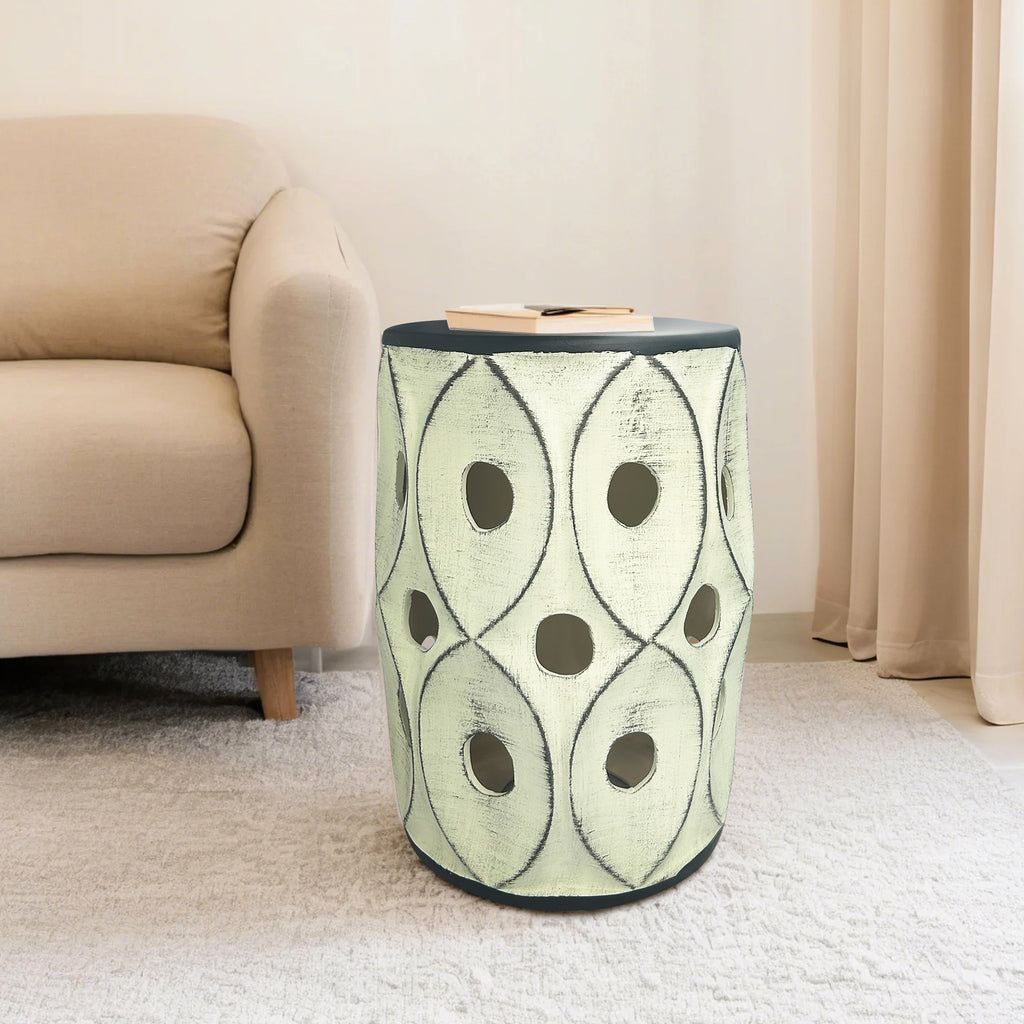 Retro Geometric-Perforated Ceramic Stool for Home Decor