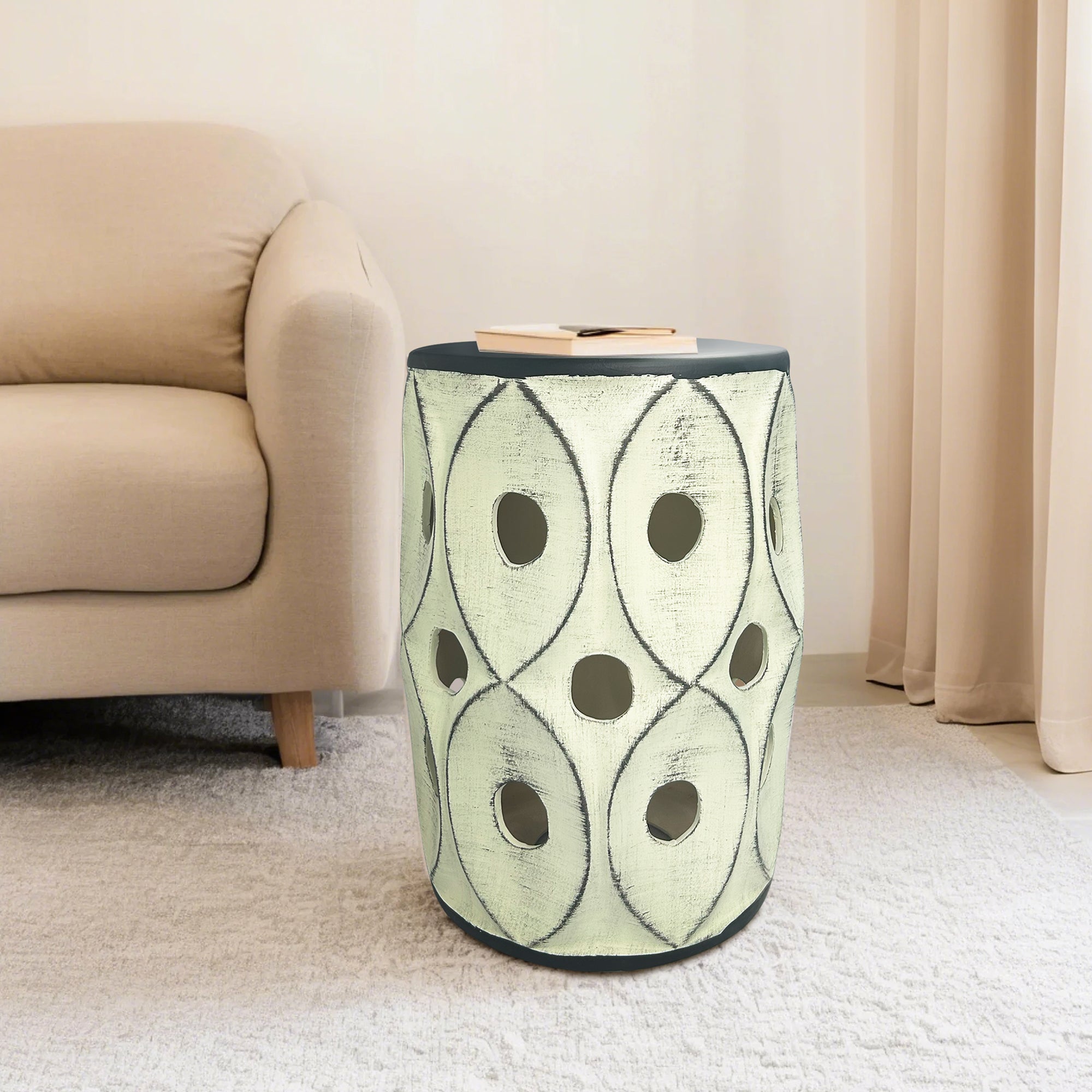 Retro Geometric-Perforated Ceramic Stool for Home Decor