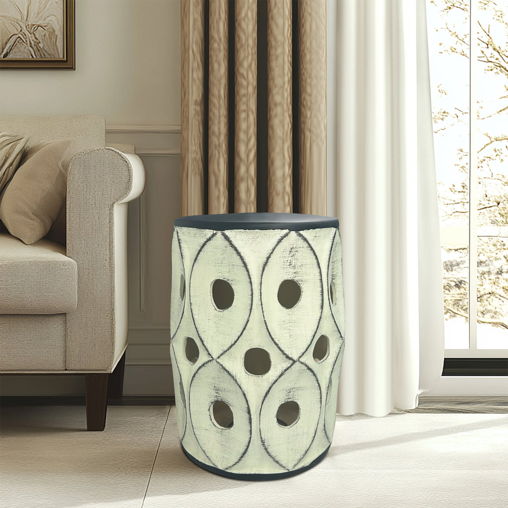 Retro Geometric-Perforated Ceramic Stool for Home Decor