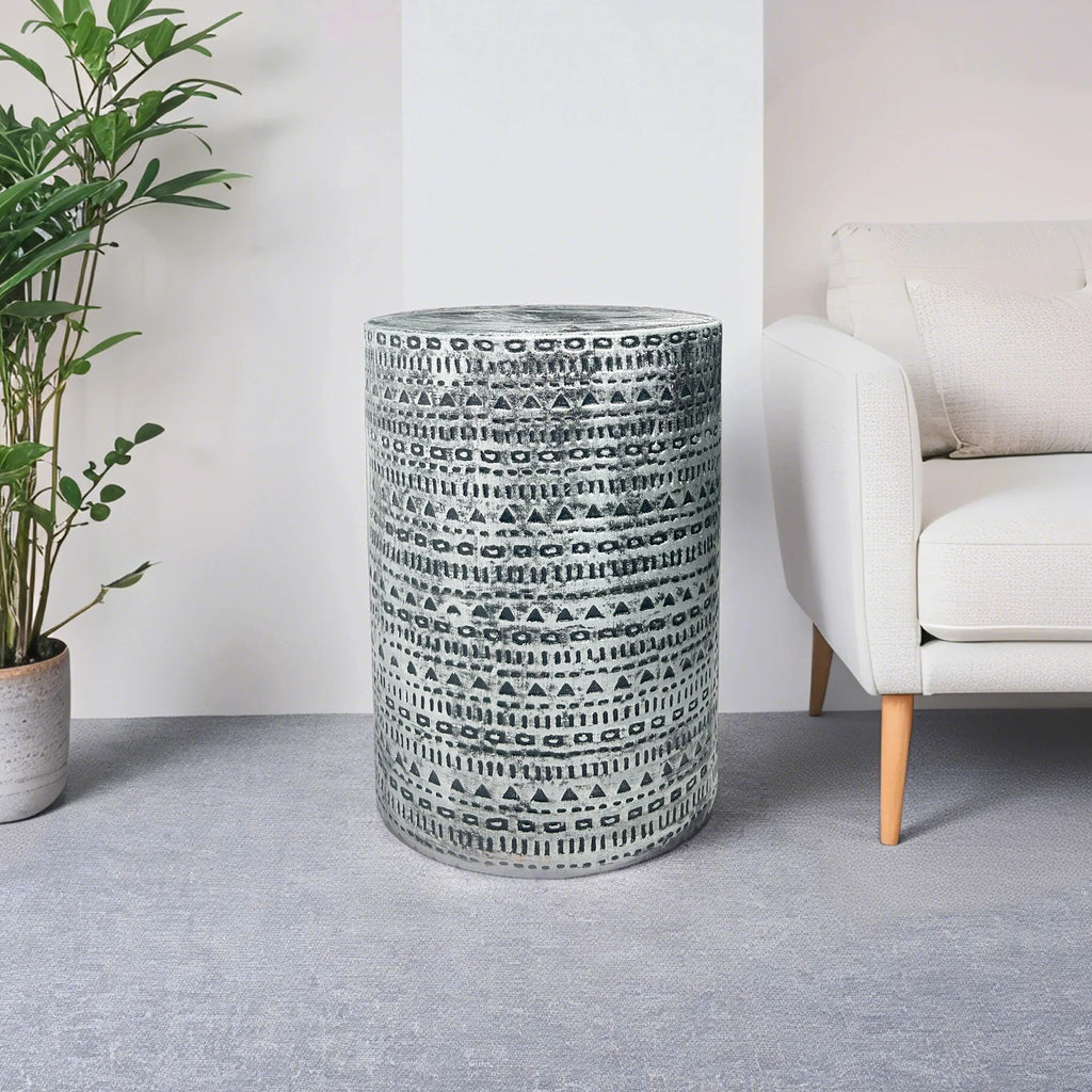 Modern Tribal Charm Textured Geometric-Patterned Ceramic Stool