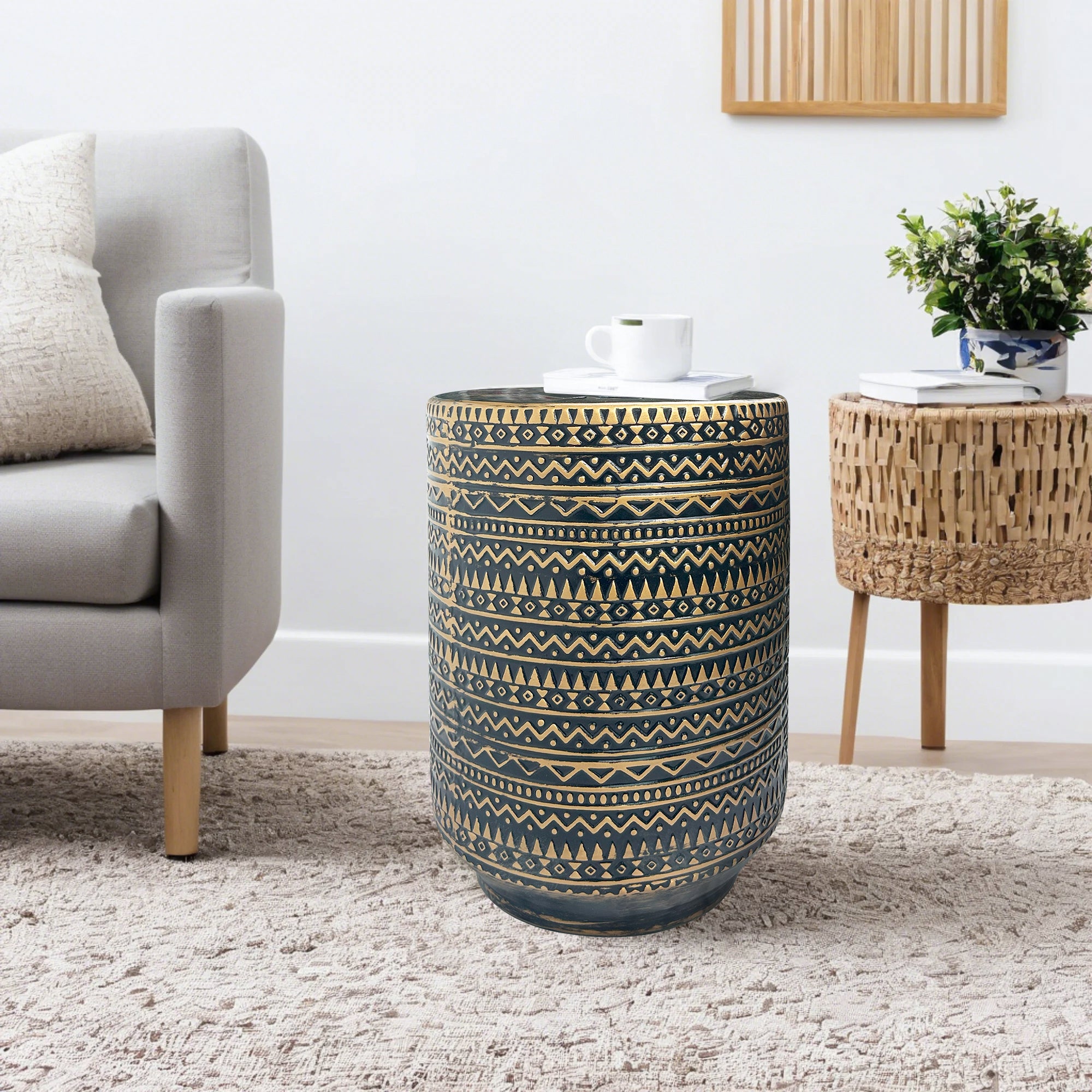 Ceramic Stool Featuring Intricate Ethnic-Style Designs