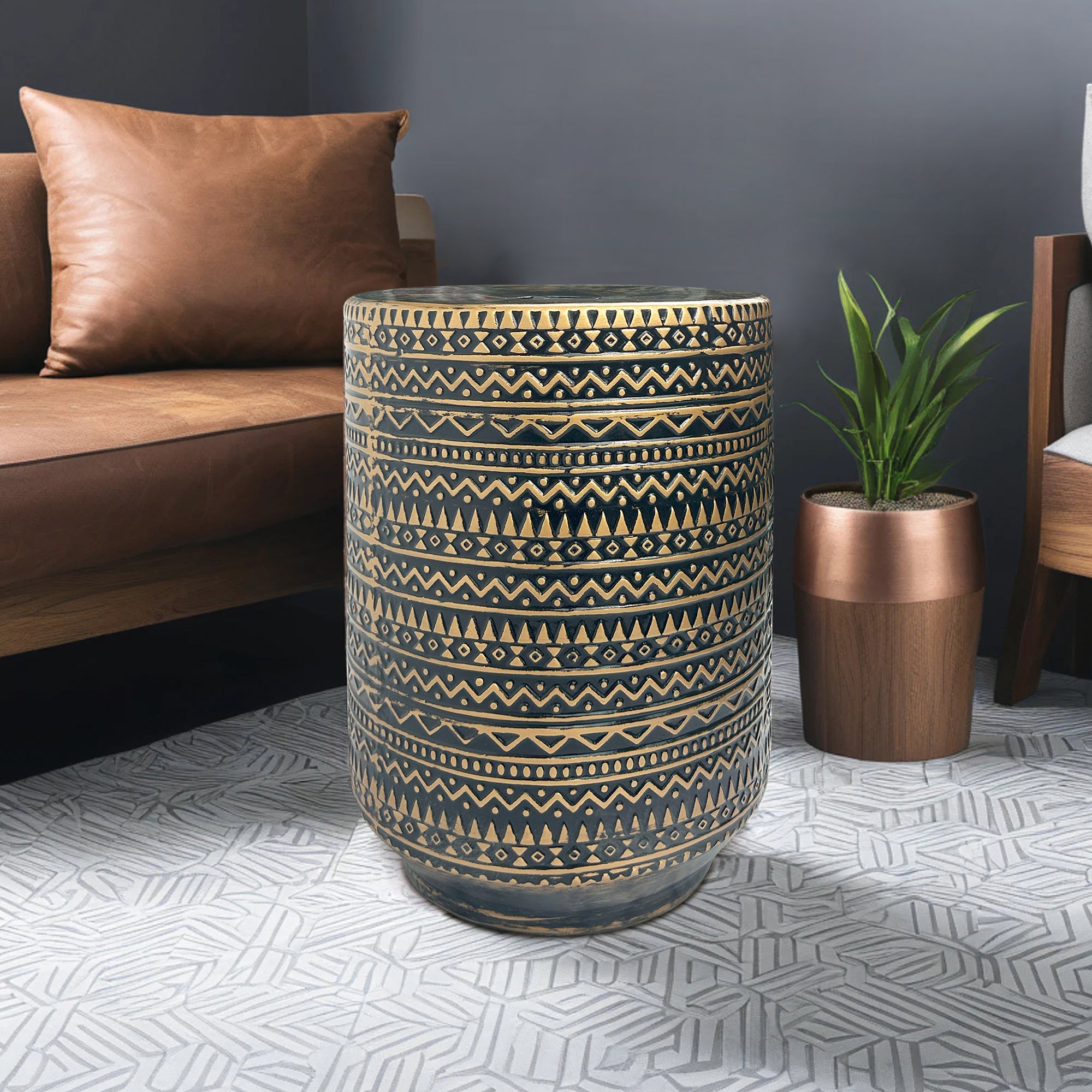 Ceramic Stool Featuring Intricate Ethnic-Style Designs