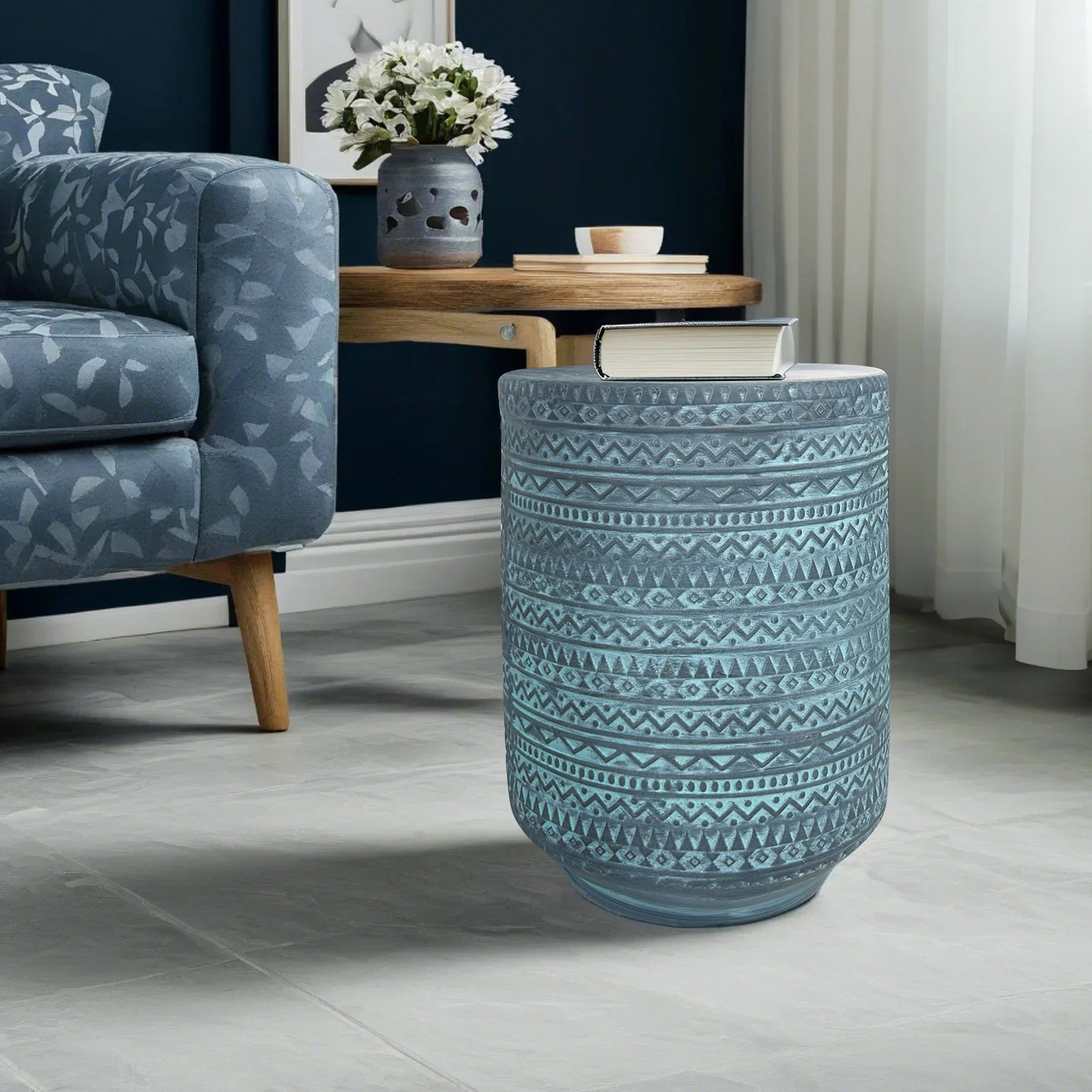 Ceramic Stool Featuring Intricate Ethnic-Style Designs